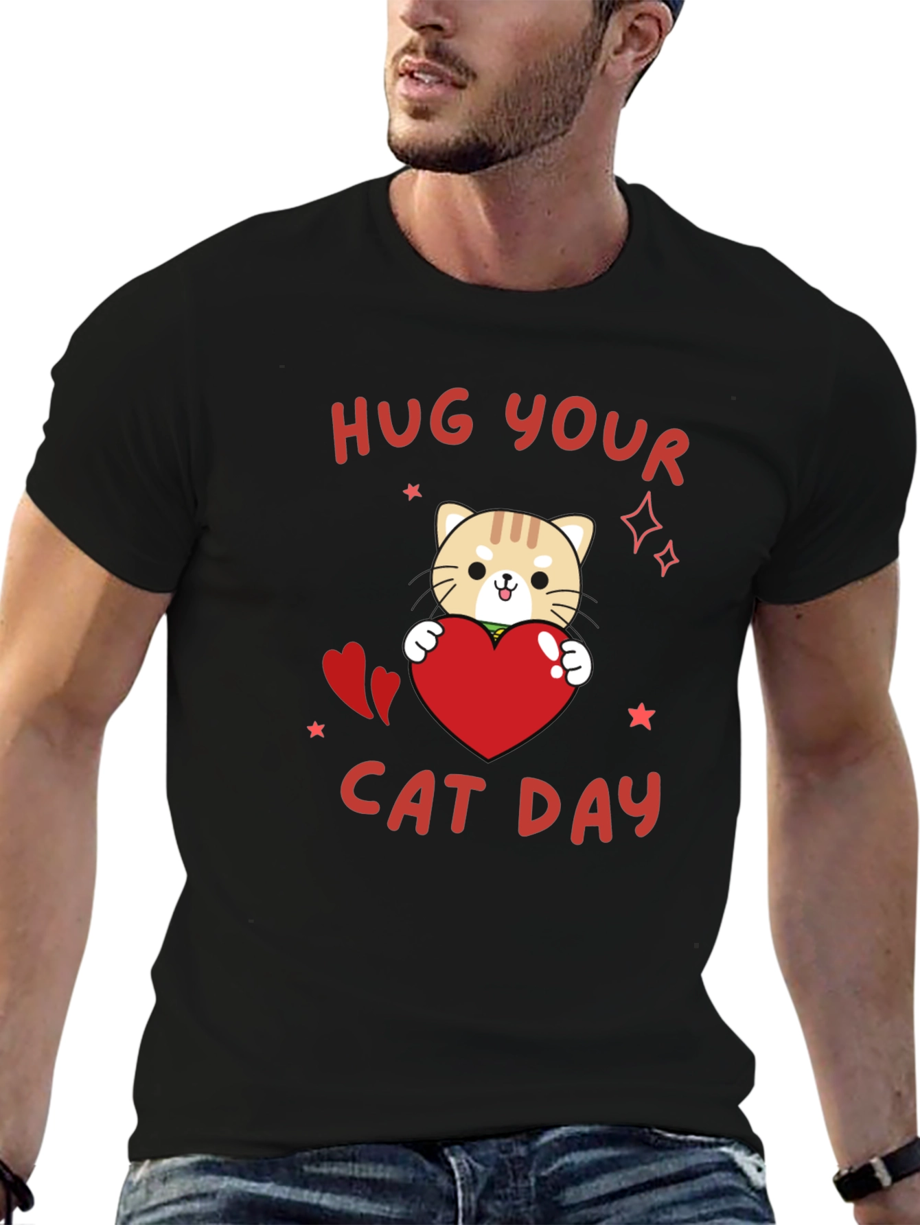 Hug Your Cat Day Black T-Shirt