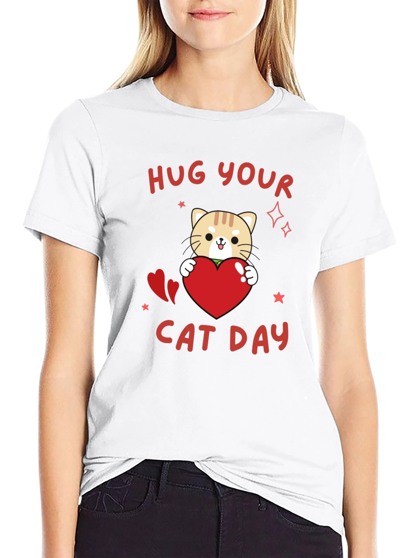 Hug Your Cat Day Black T-Shirt