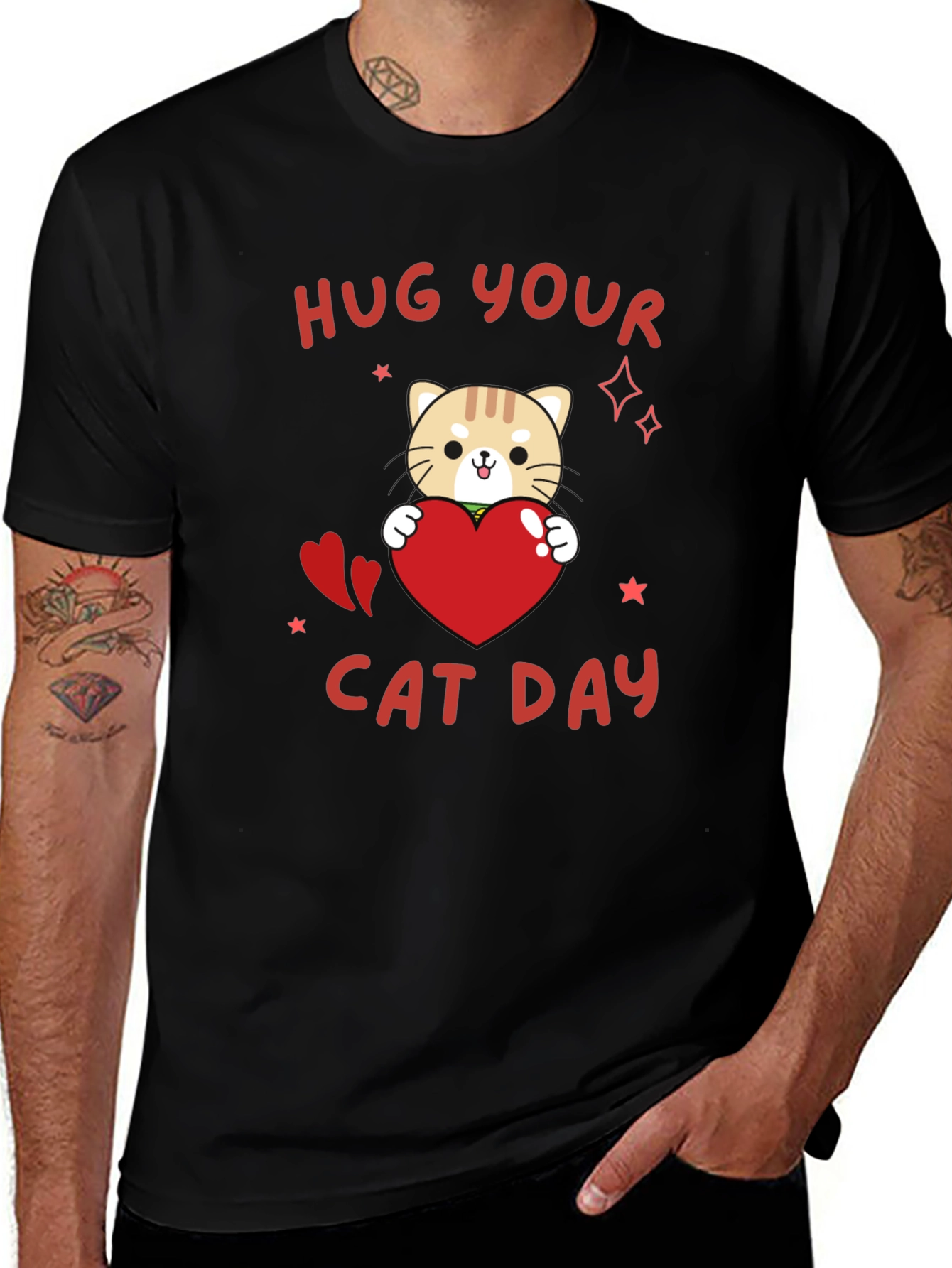 Hug Your Cat Day Black T-Shirt