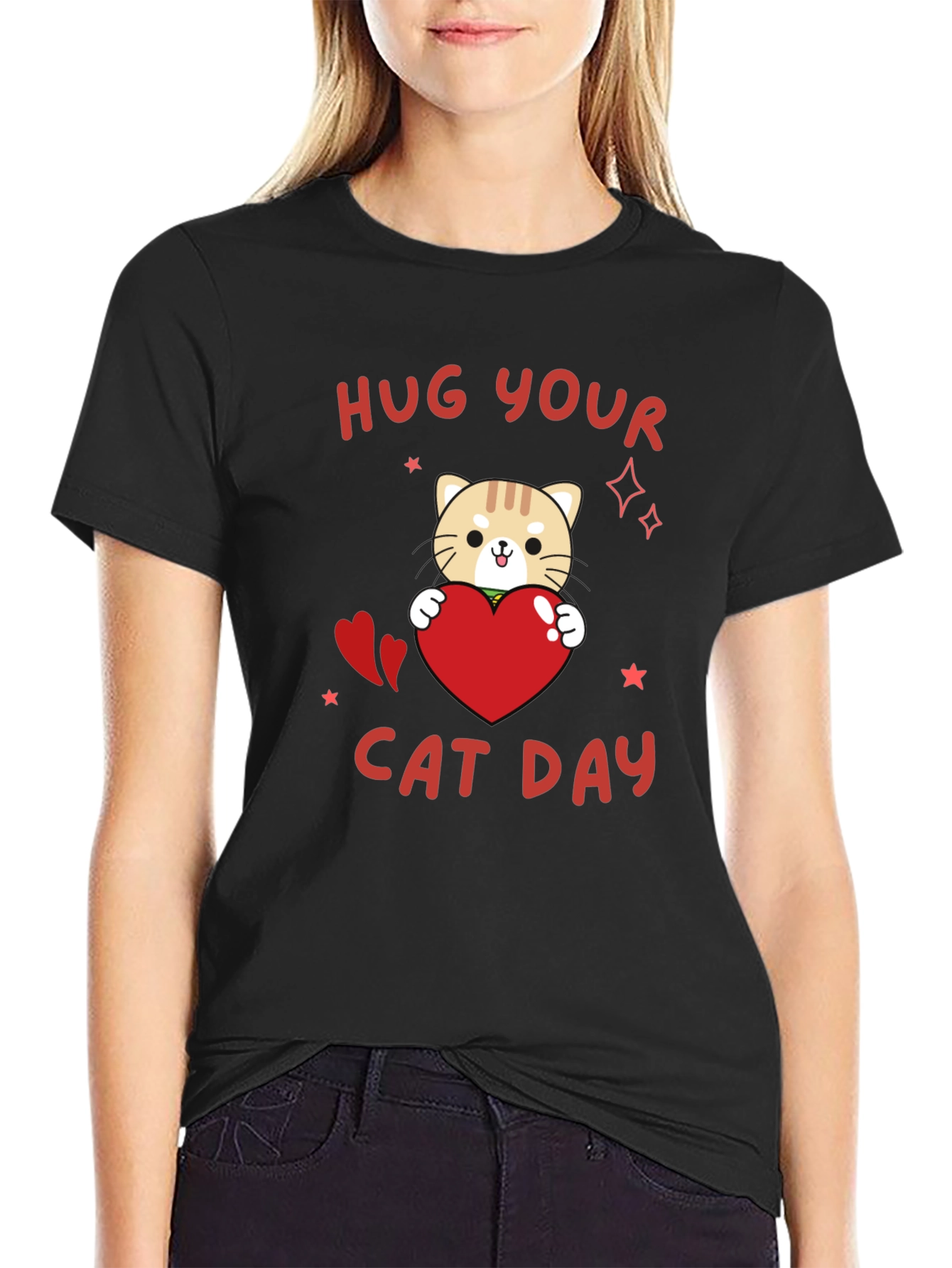Hug Your Cat Day Black T-Shirt
