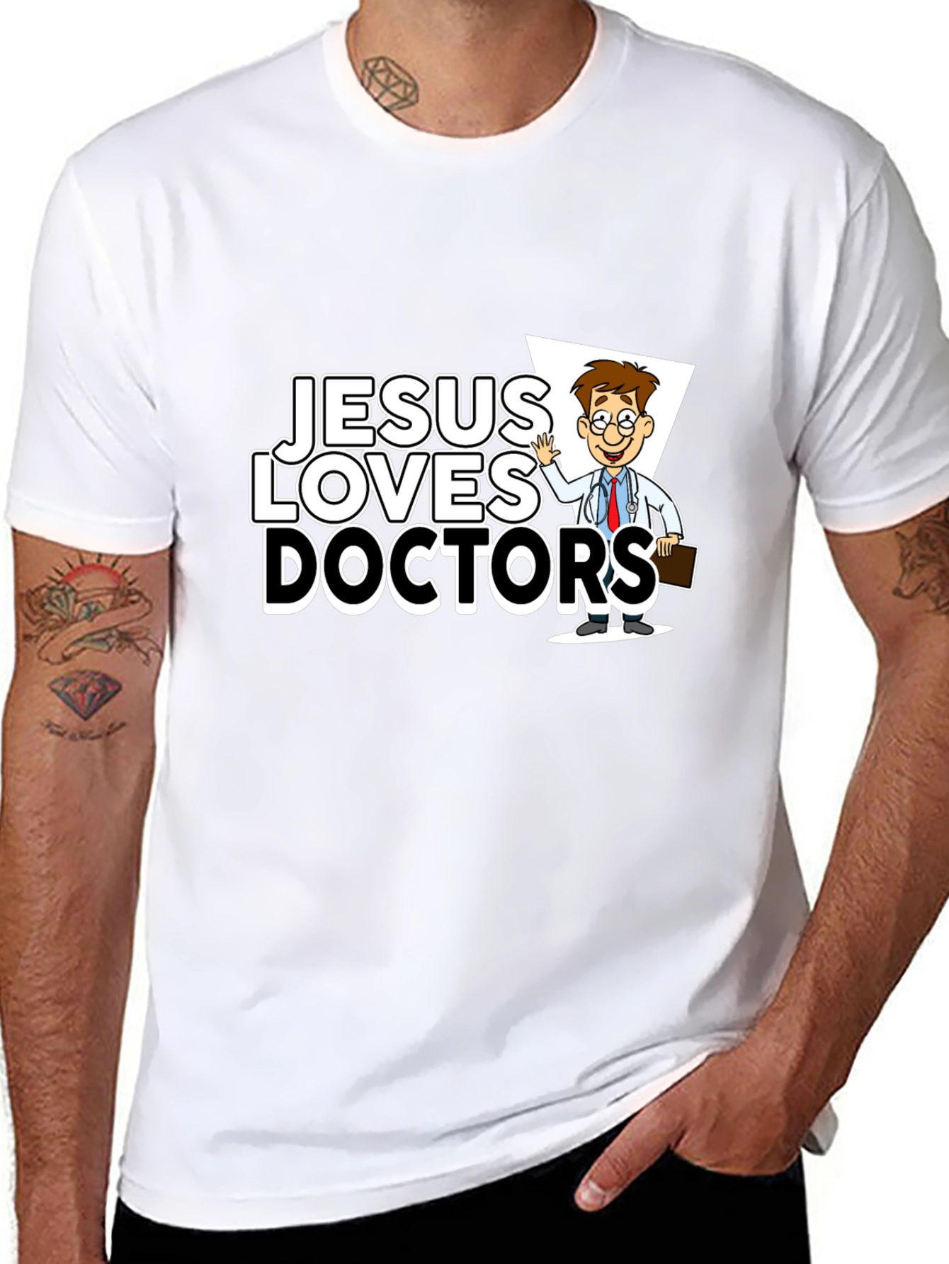 Jesus Loves Doctors Graphic Tee - Black T-Shirt