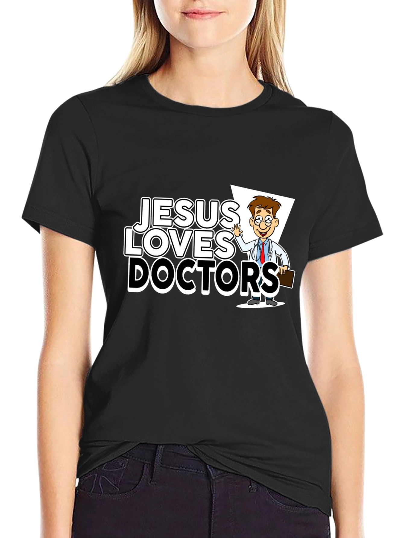 Jesus Loves Doctors Graphic Tee - Black T-Shirt