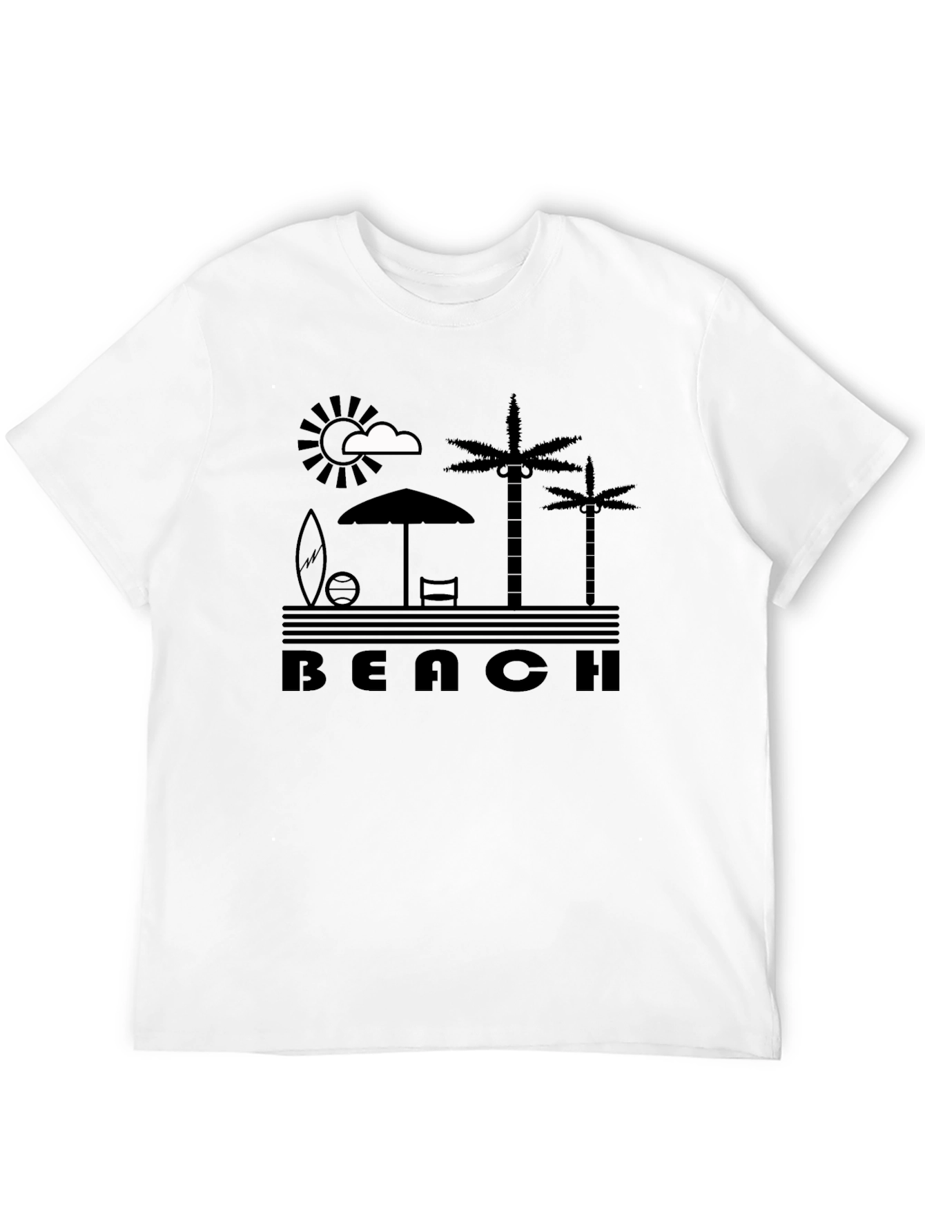 Beach Scene Graphic Tee - Black Cotton T-Shirt