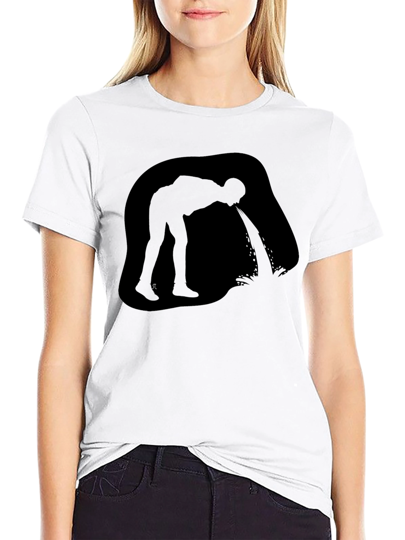 Puking Man Silhouette Graphic T-Shirt - Black