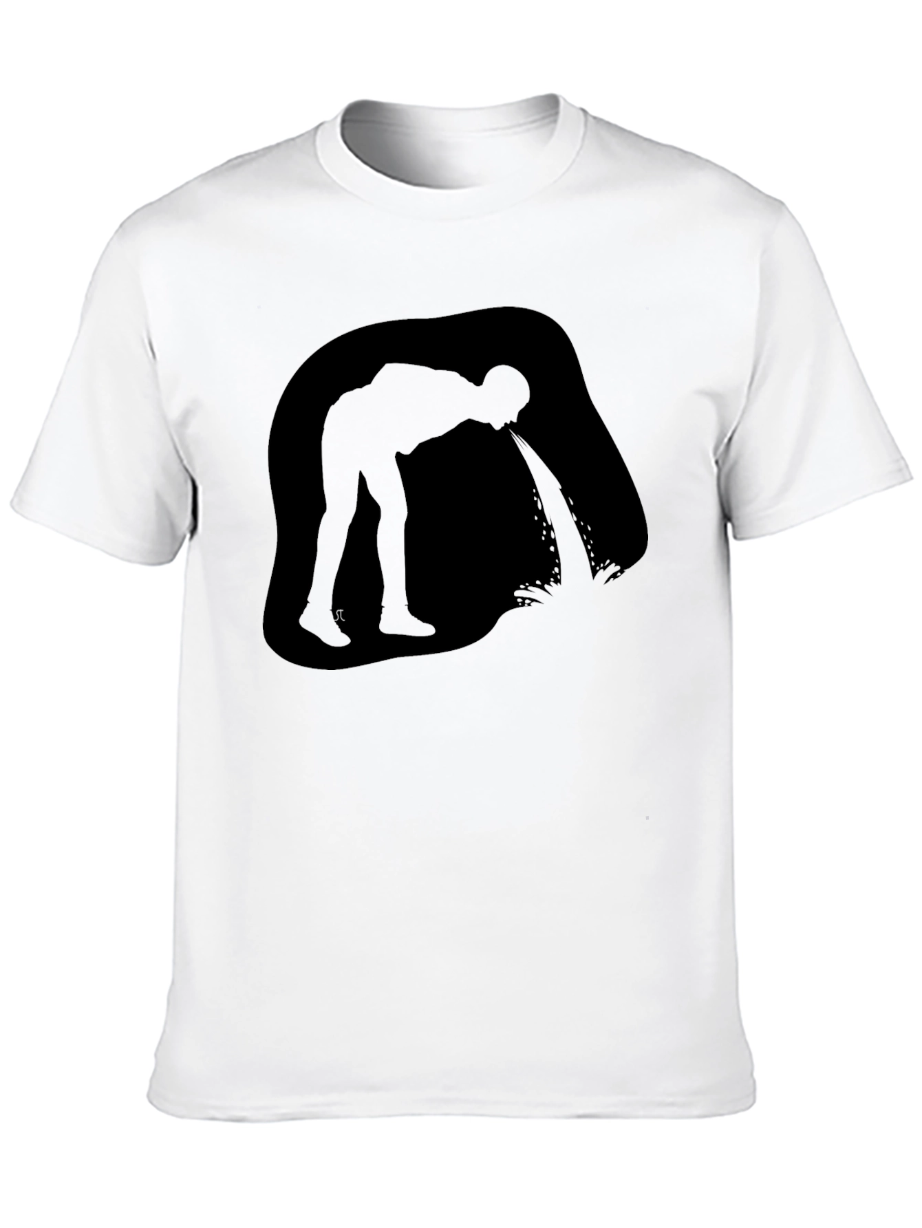 Puking Man Silhouette Graphic T-Shirt - Black