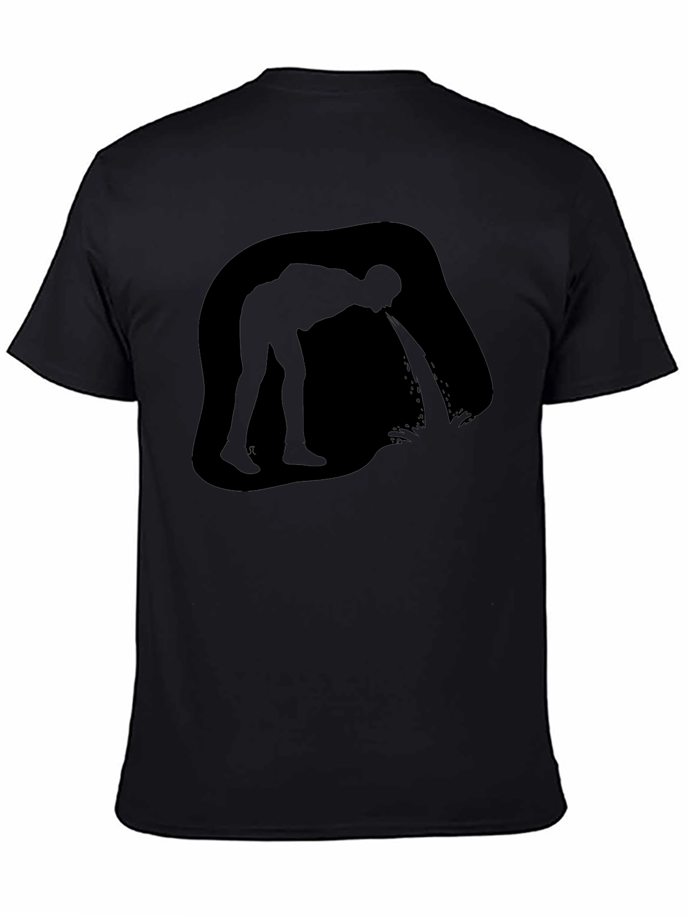 Puking Man Silhouette Graphic T-Shirt - Black