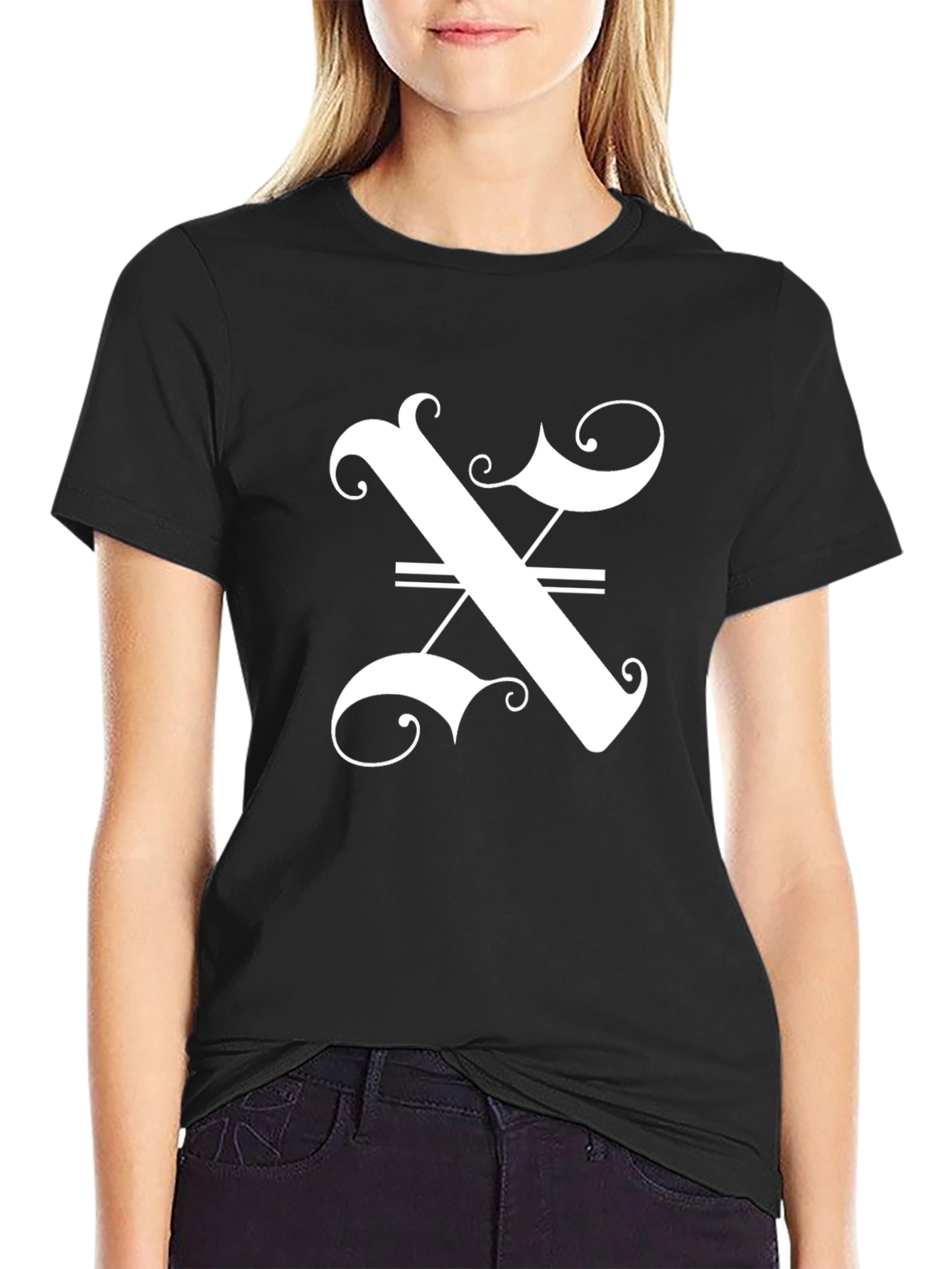Stylish Black T-Shirt with Ornate Letter Graphic