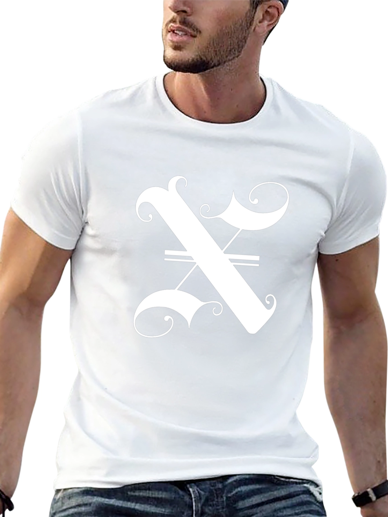 Stylish Black T-Shirt with Ornate Letter Graphic