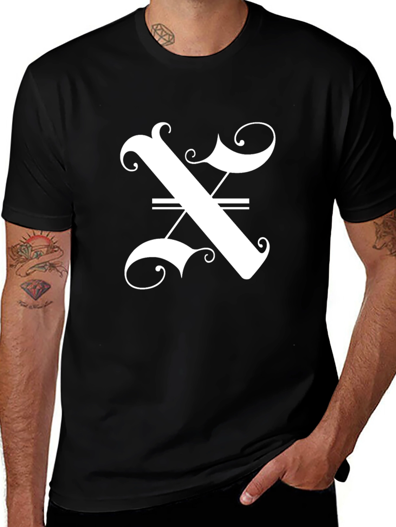 Stylish Black T-Shirt with Ornate Letter Graphic