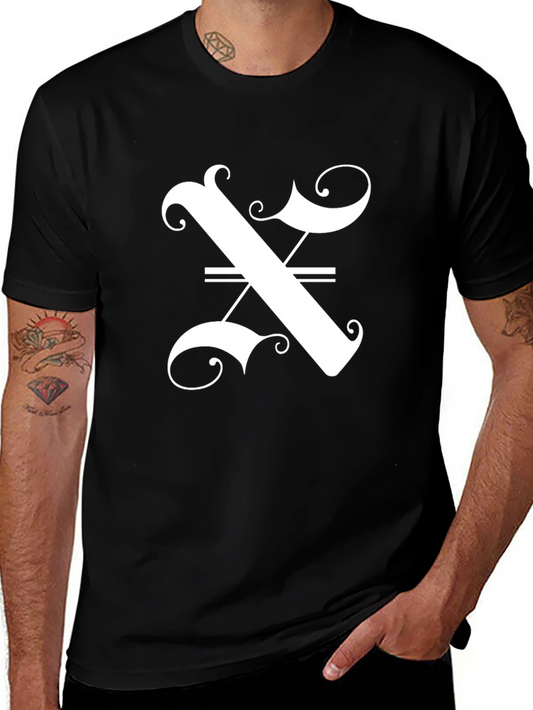 Stylish Black T-Shirt with Ornate Letter Graphic