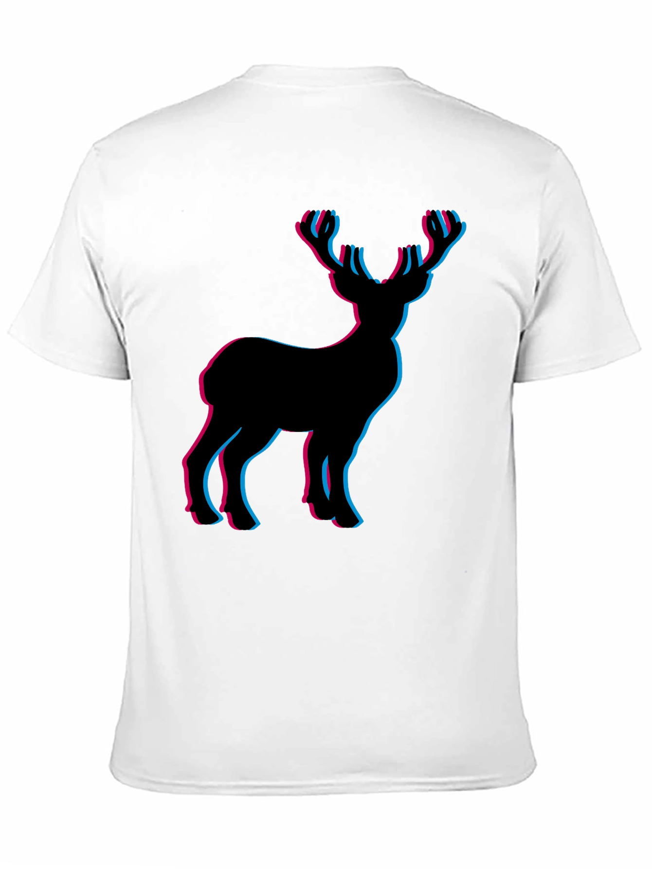 3D Deer Graphic Tee - Black Cotton T-Shirt