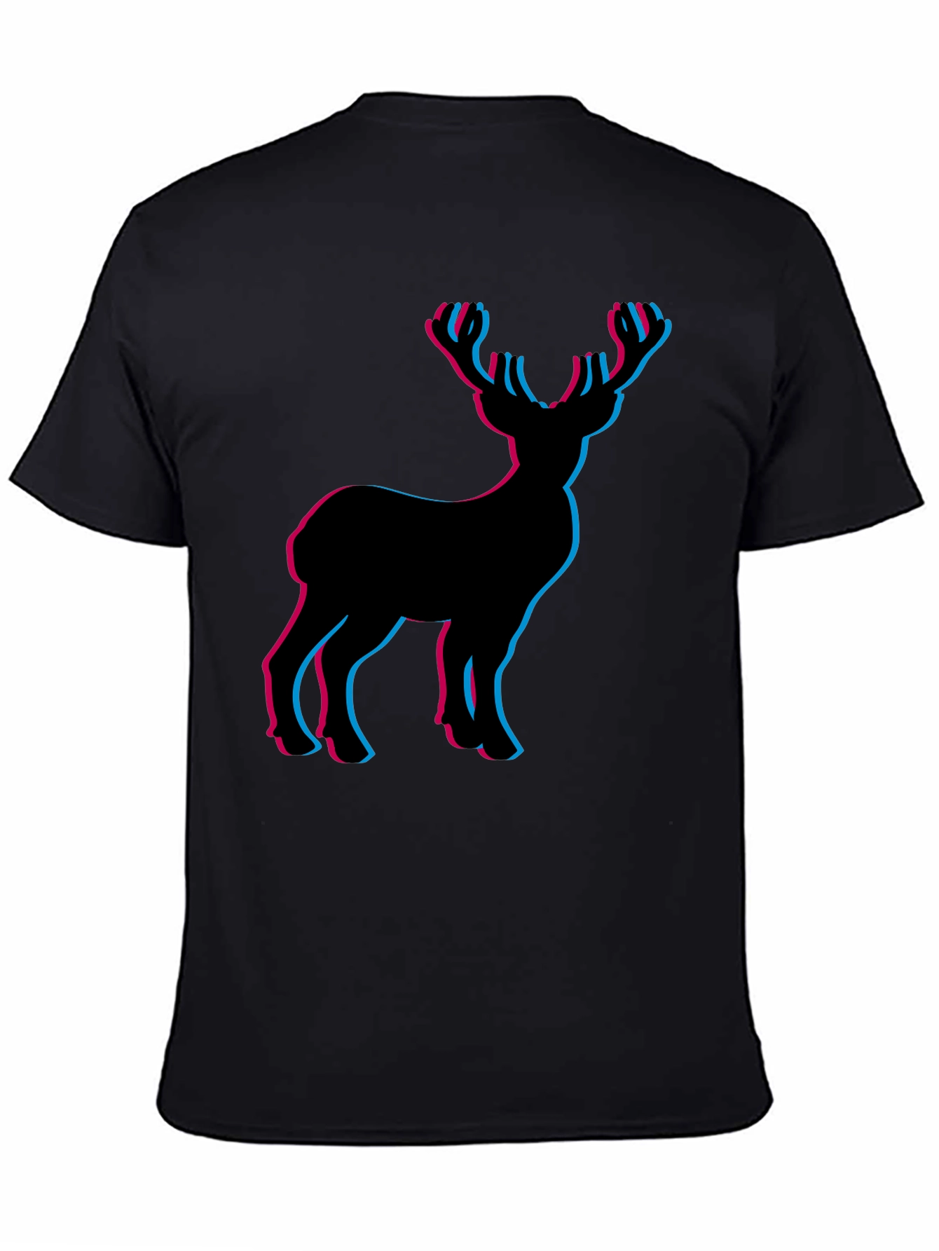 3D Deer Graphic Tee - Black Cotton T-Shirt