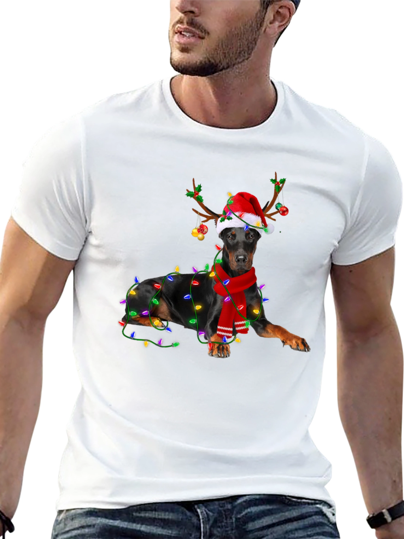 Festive Doberman Holiday T-Shirt