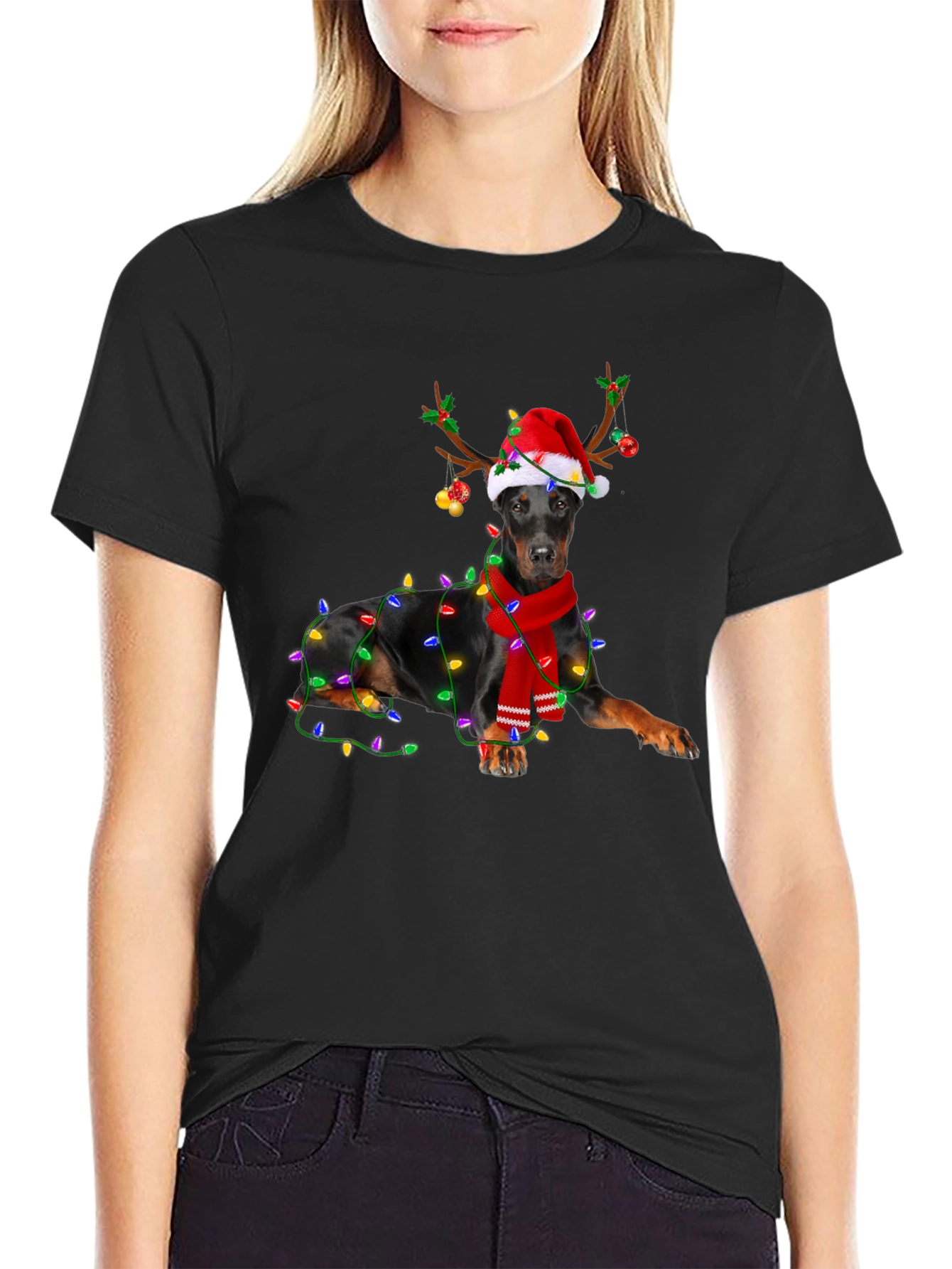 Festive Doberman Holiday T-Shirt