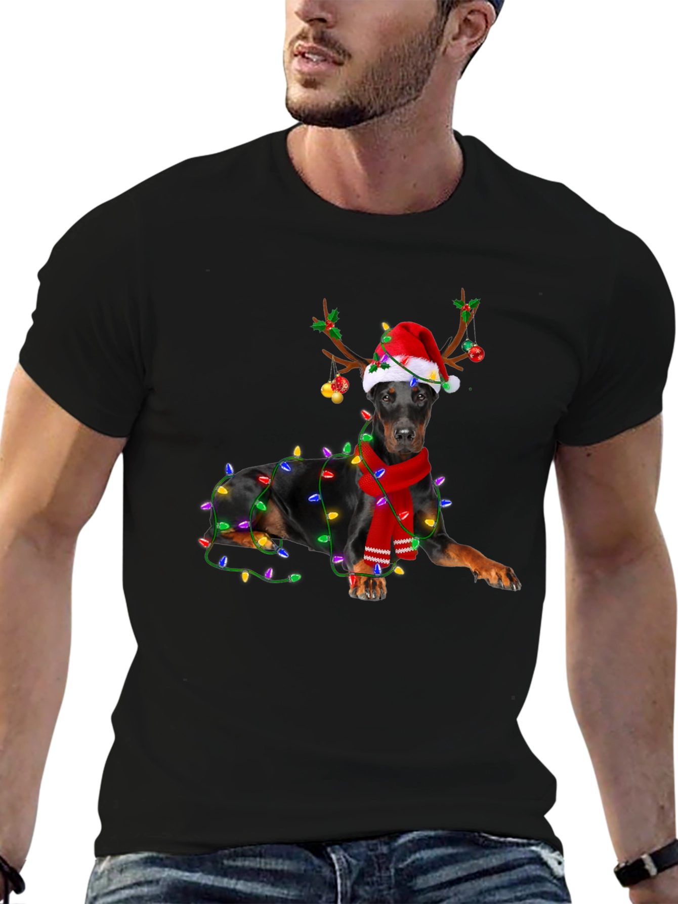 Festive Doberman Holiday T-Shirt
