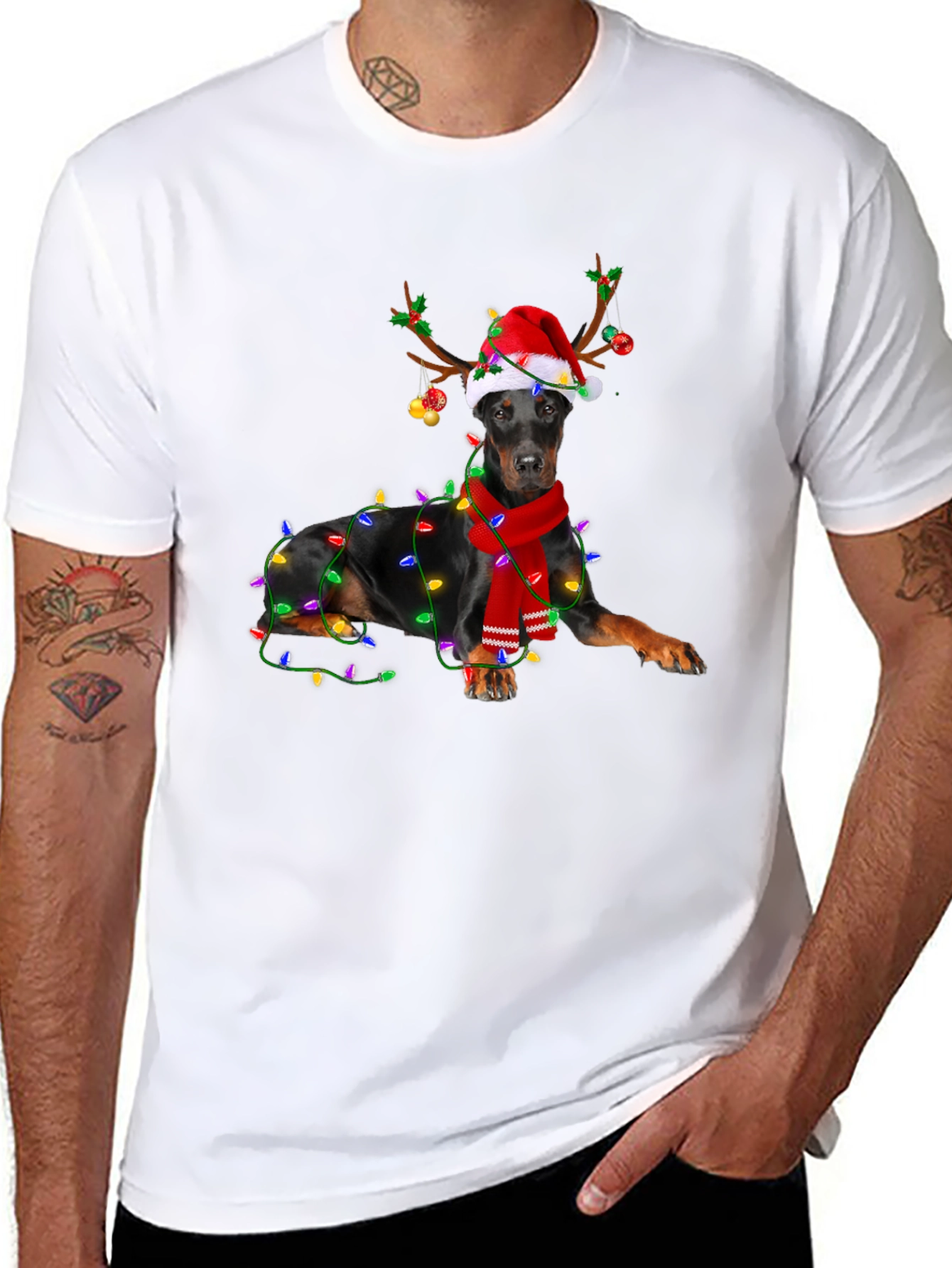 Festive Doberman Holiday T-Shirt