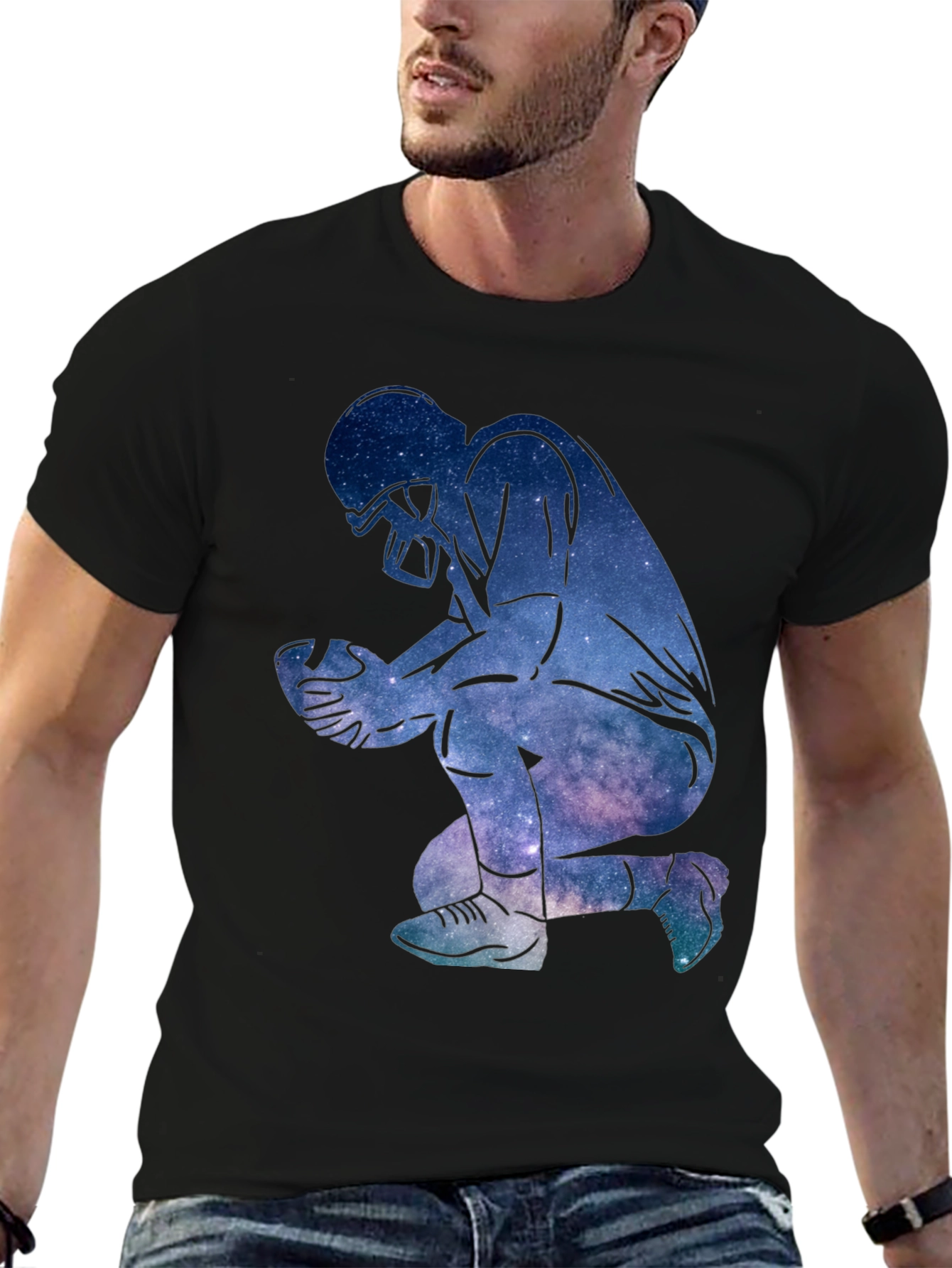 Galaxy Football Player Black T-Shirt