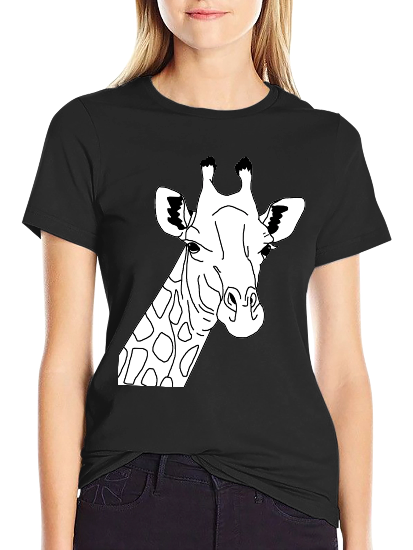 Giraffe Graphic Tee - Black Crew Neck T-Shirt