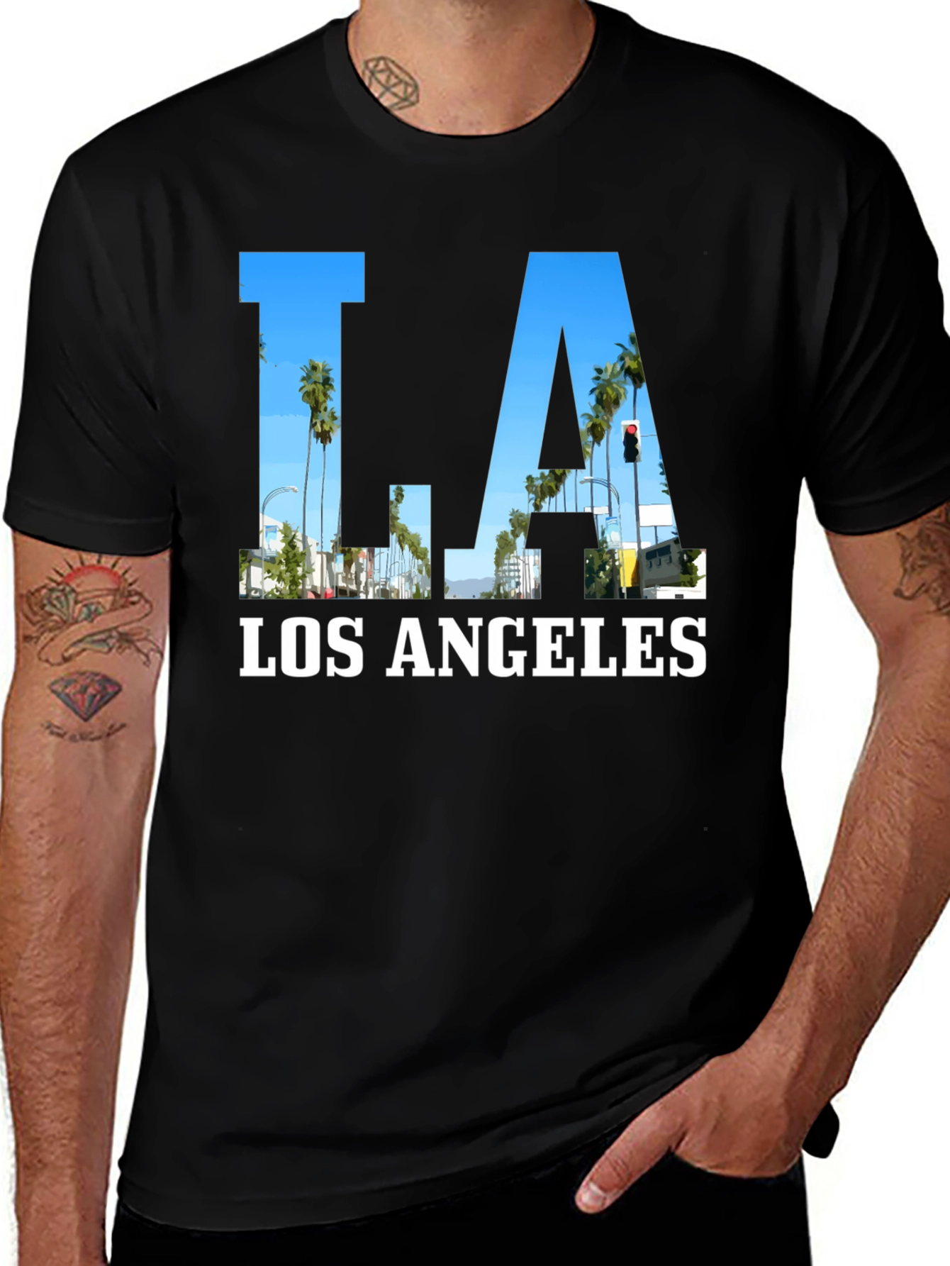 LA Los Angeles Cityscape Mens Graphic T-Shirt