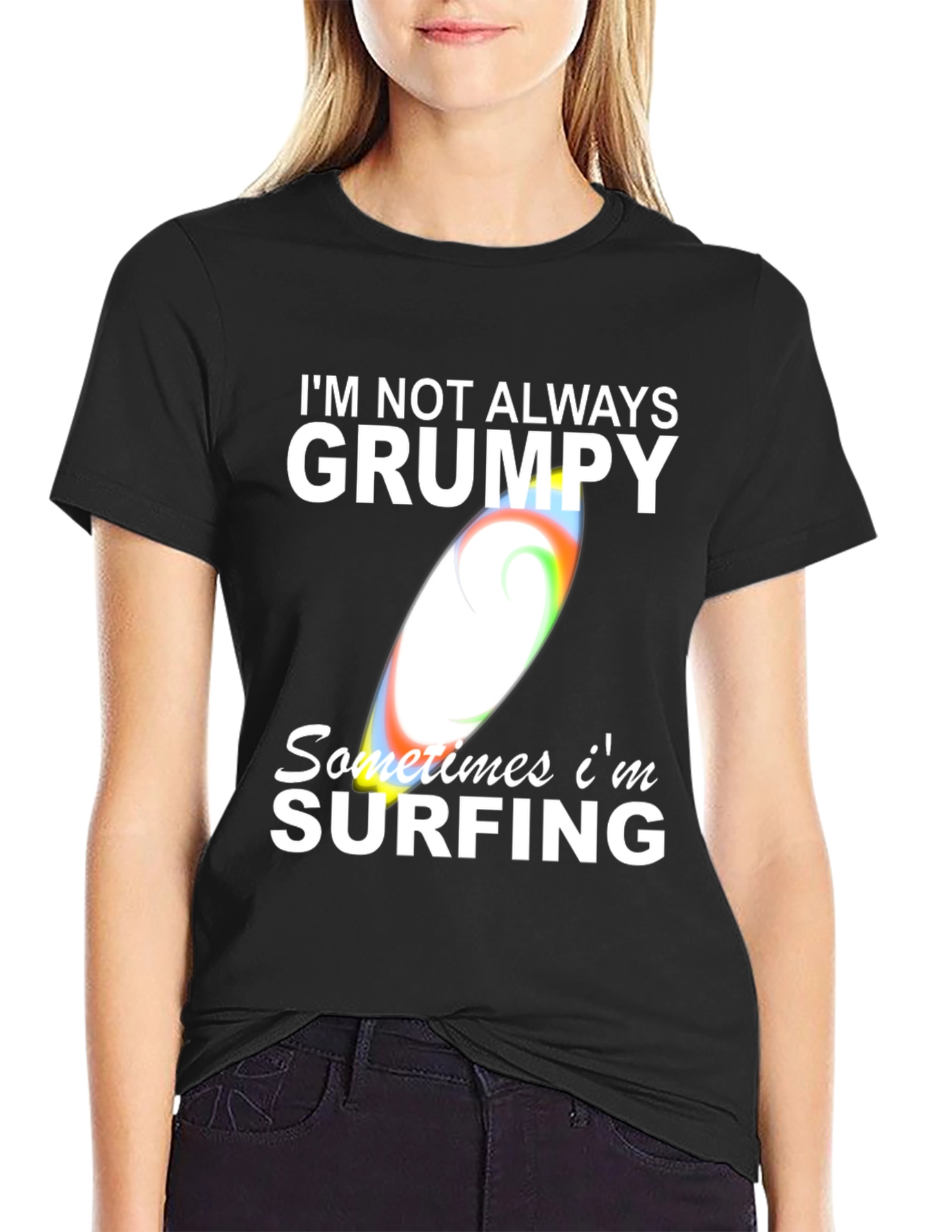 Grumpy Surfing Graphic Tee -  Mens Black Cotton T-Shirt
