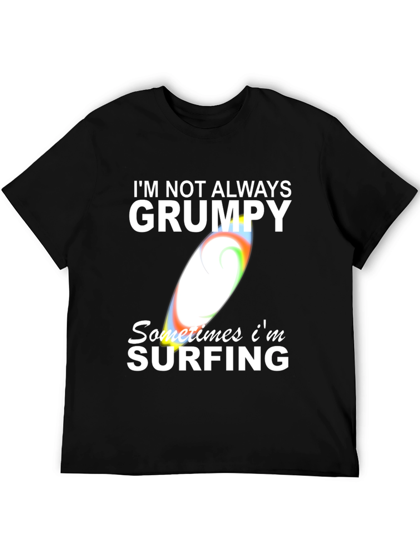 Grumpy Surfing Graphic Tee -  Mens Black Cotton T-Shirt
