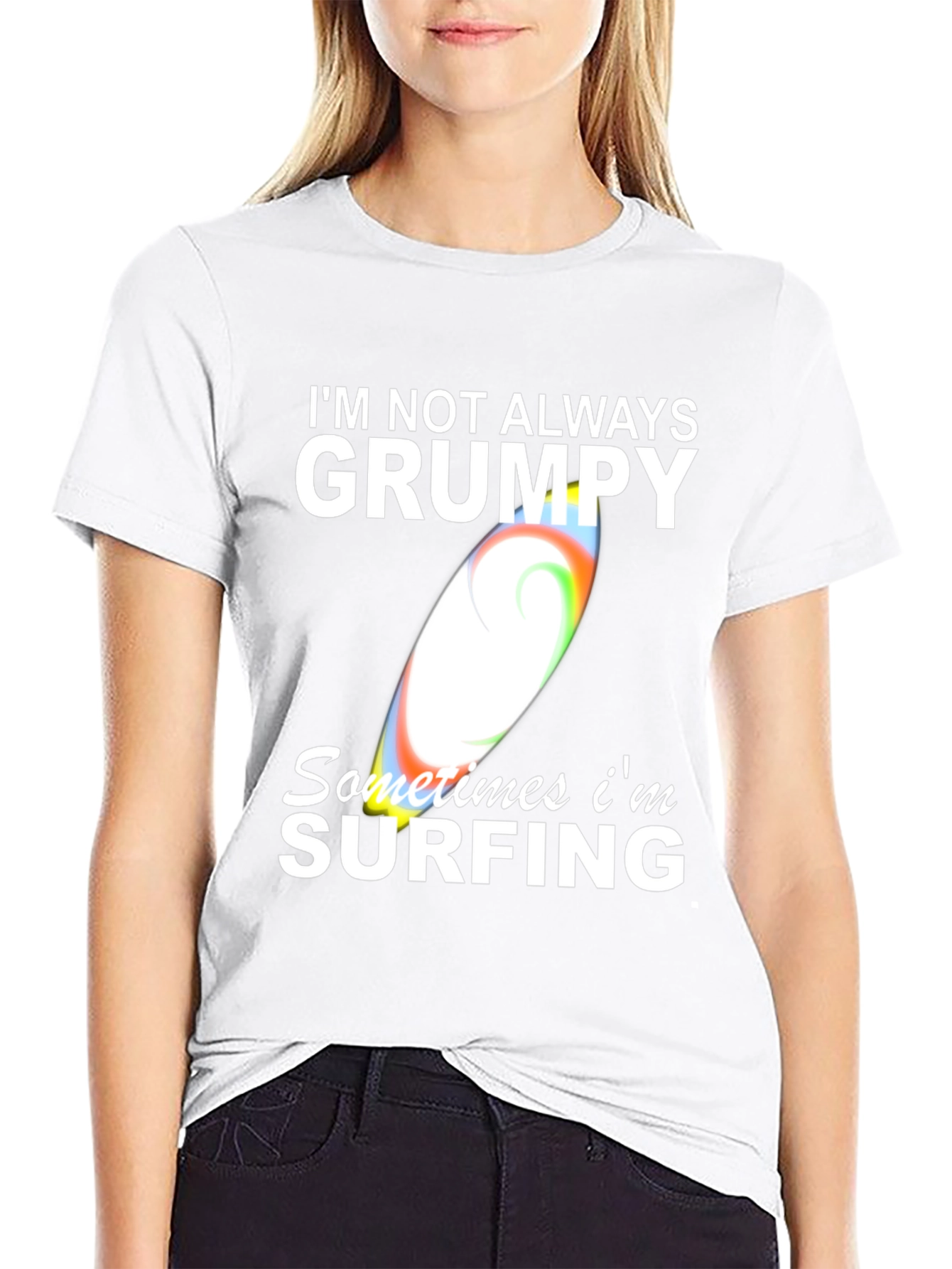 Grumpy Surfing Graphic Tee -  Mens Black Cotton T-Shirt