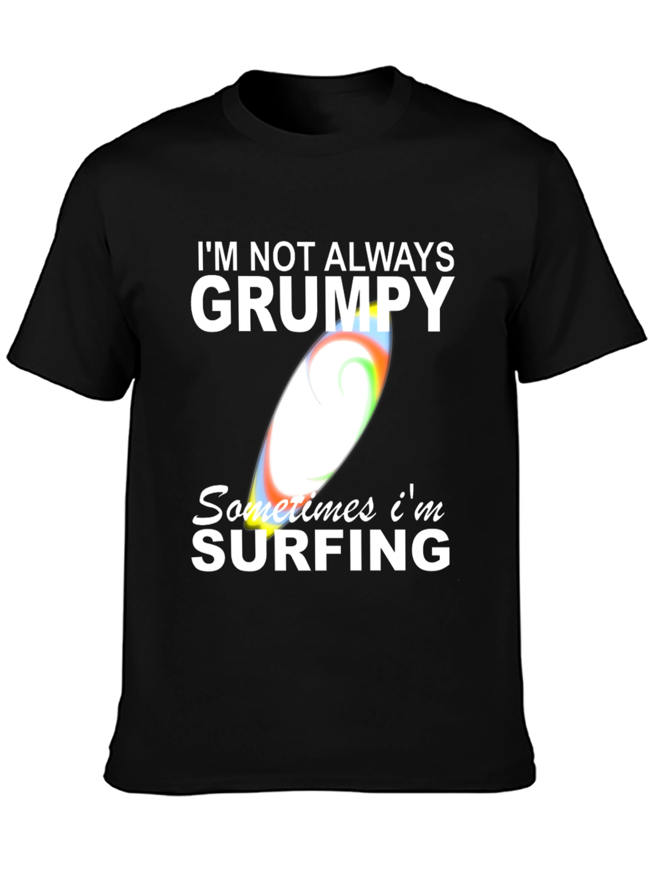 Grumpy Surfing Graphic Tee -  Mens Black Cotton T-Shirt