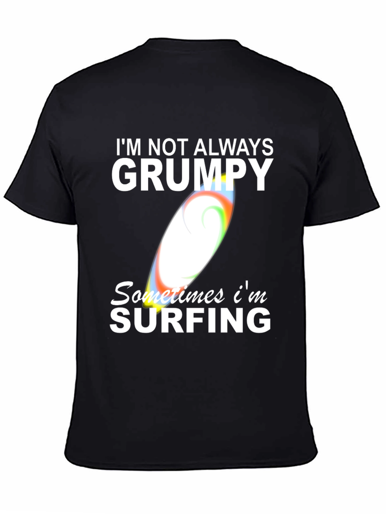 Grumpy Surfing Graphic Tee -  Mens Black Cotton T-Shirt