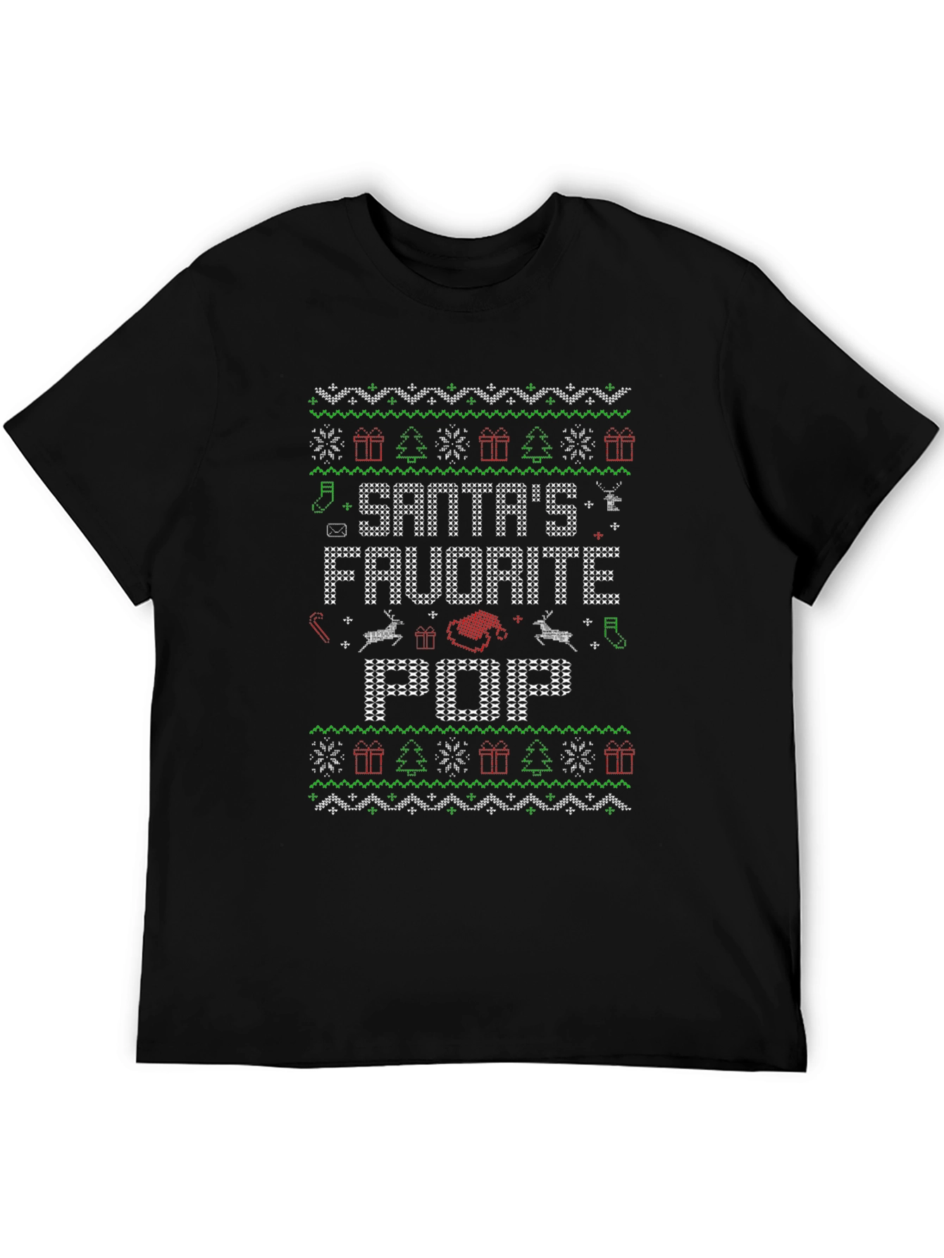 Santas Favorite Pop Knit-Style Christmas T-Shirt
