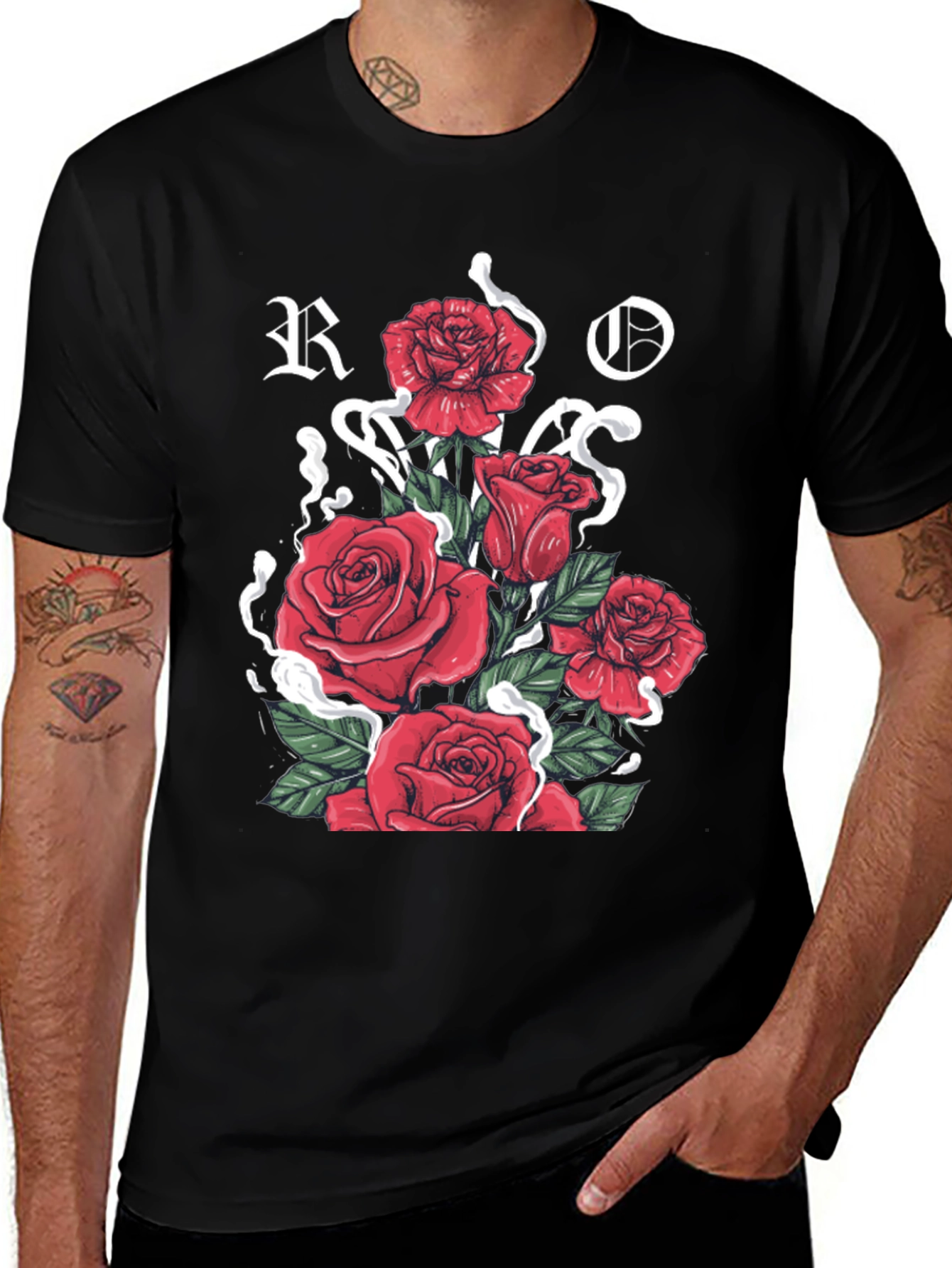 Floral Rose Graphic Print Black T-Shirt