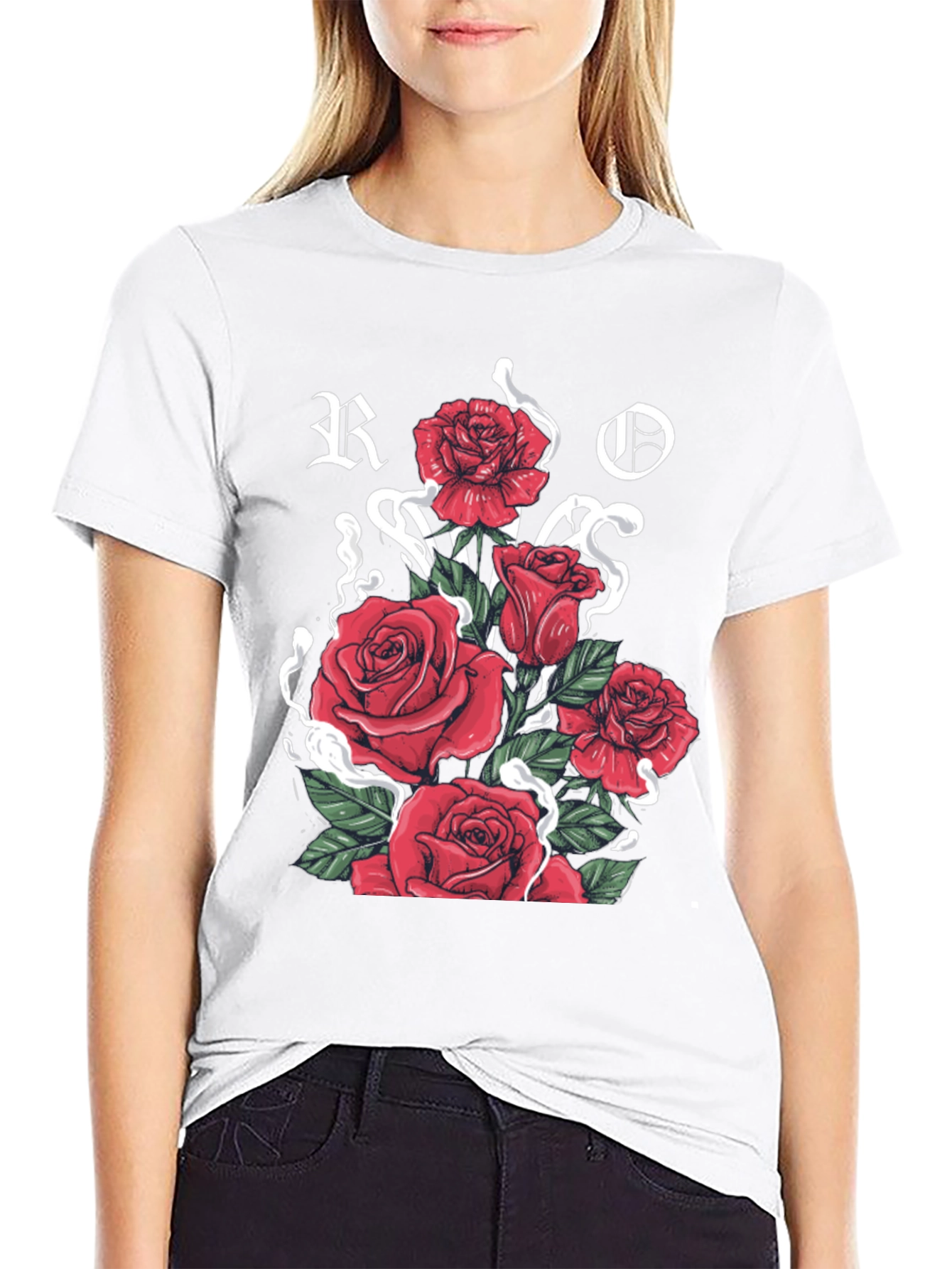 Floral Rose Graphic Print Black T-Shirt