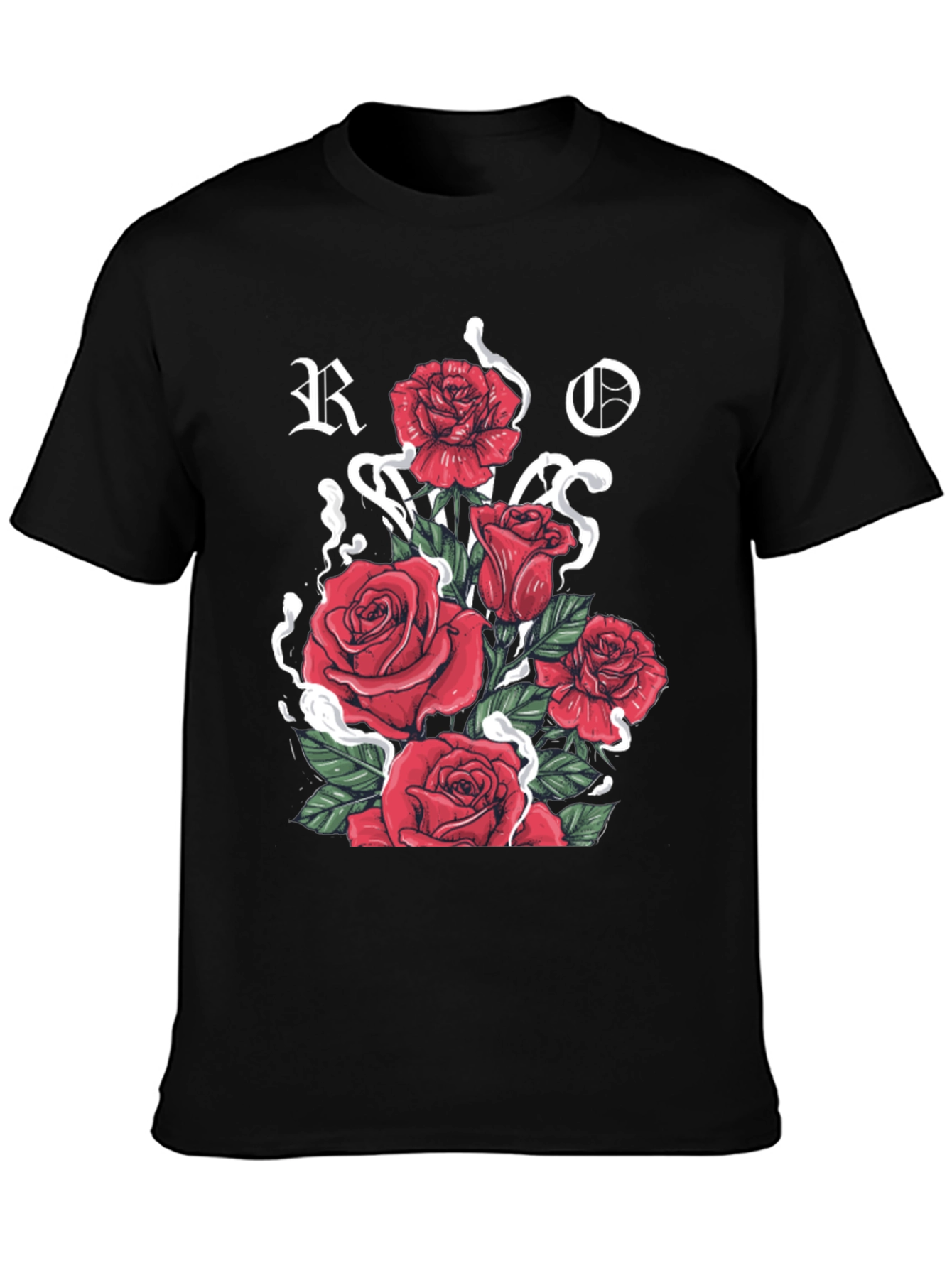 Floral Rose Graphic Print Black T-Shirt