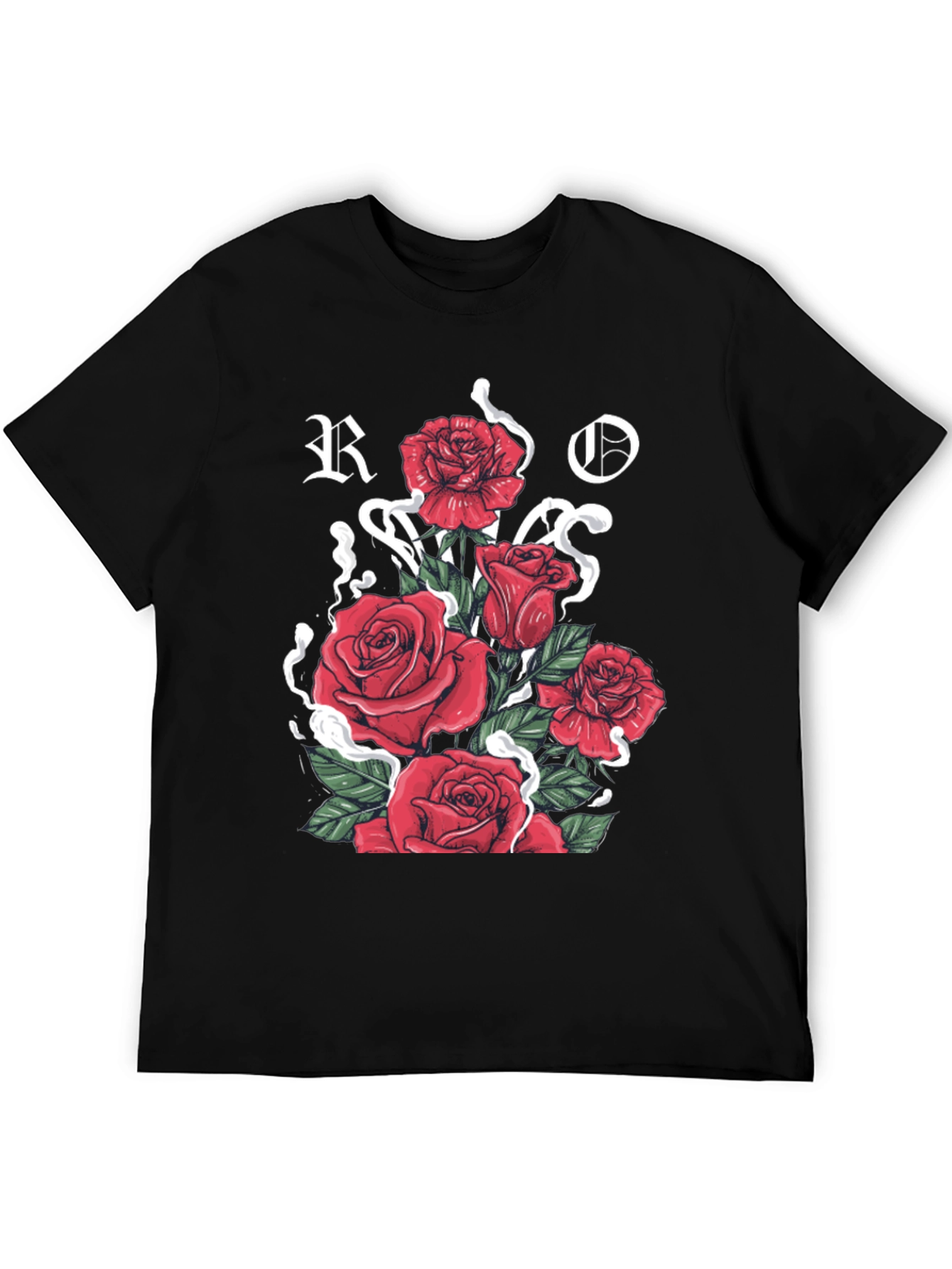 Floral Rose Graphic Print Black T-Shirt
