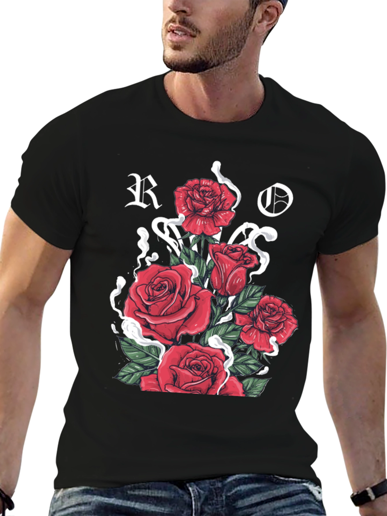 Floral Rose Graphic Print Black T-Shirt