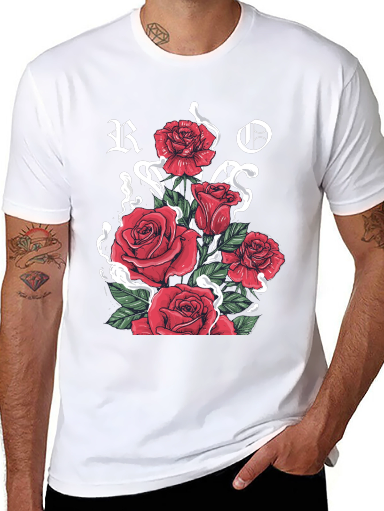 Floral Rose Graphic Print Black T-Shirt