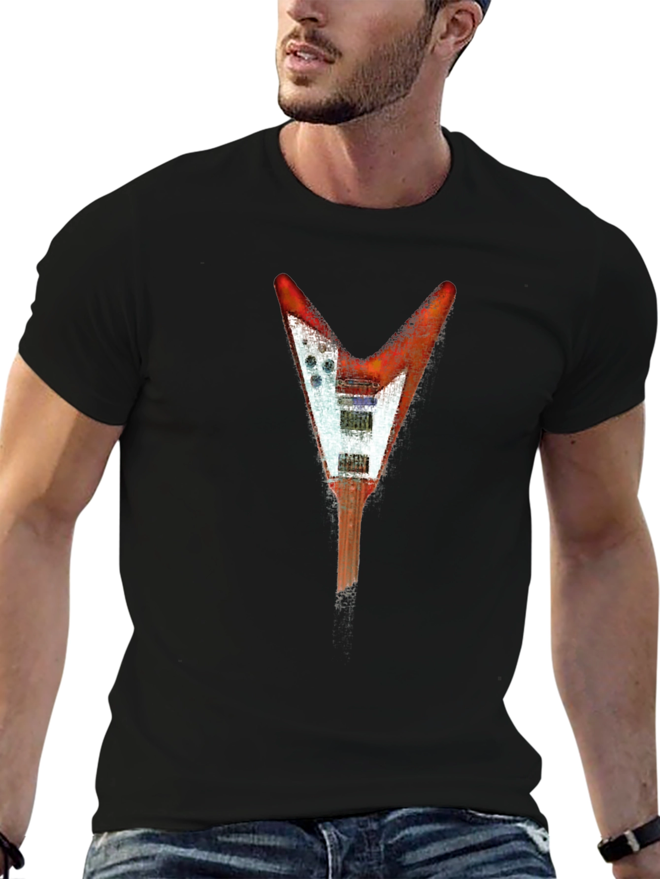 Flying V Guitar Graphic Tee - Rock Style