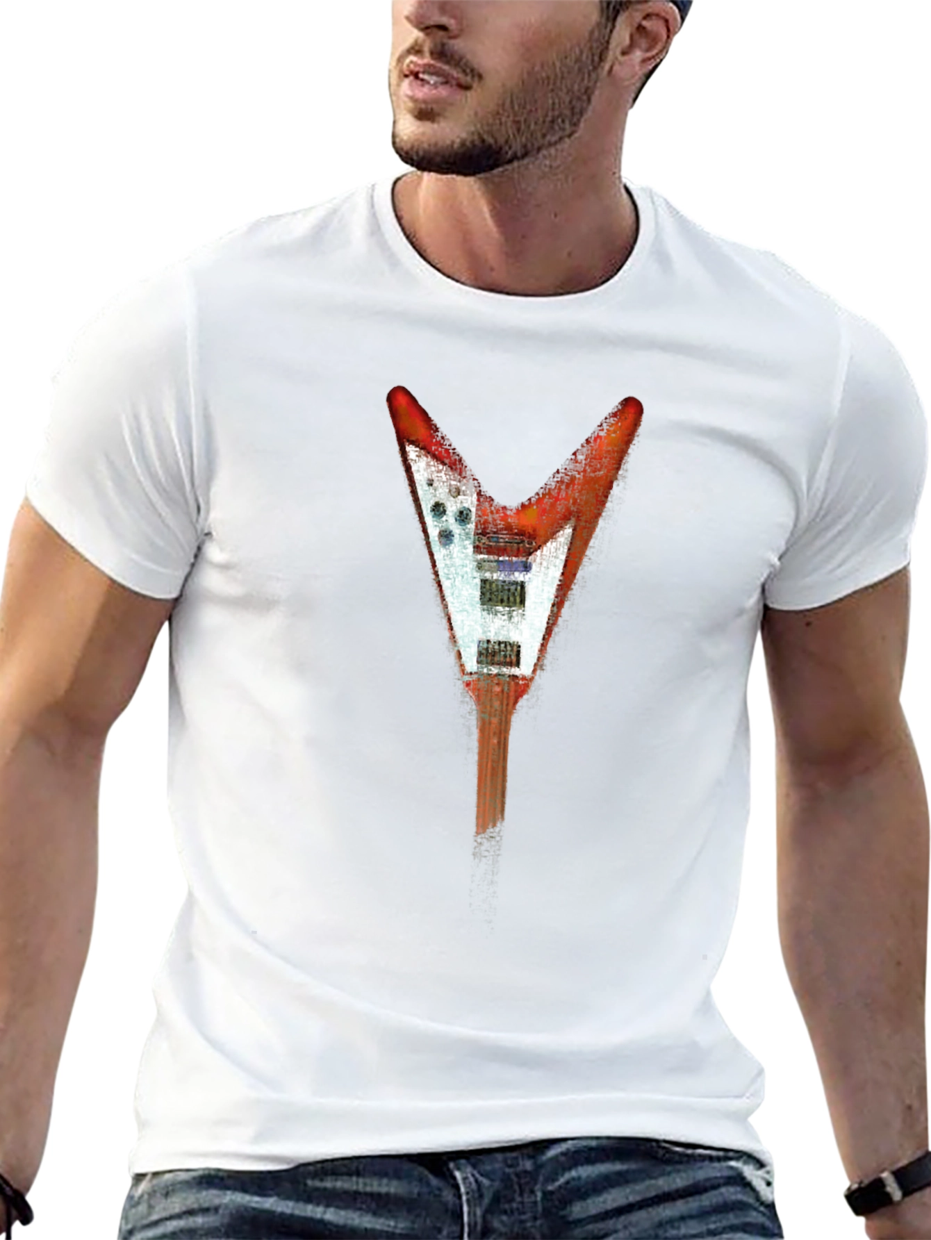 Flying V Guitar Graphic Tee - Rock Style