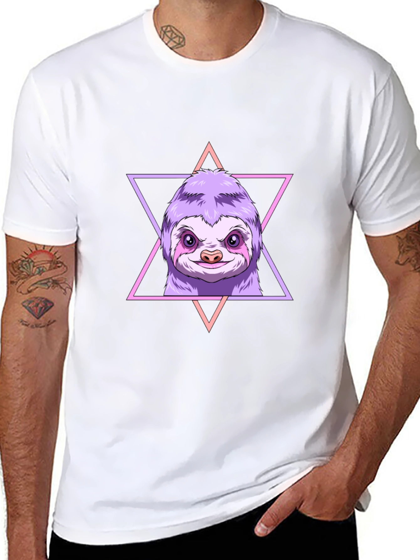 Sloth Triangle Graphic Tee - Mens Black T-Shirt