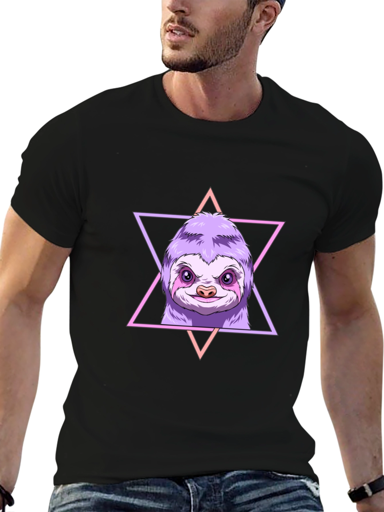 Sloth Triangle Graphic Tee - Mens Black T-Shirt