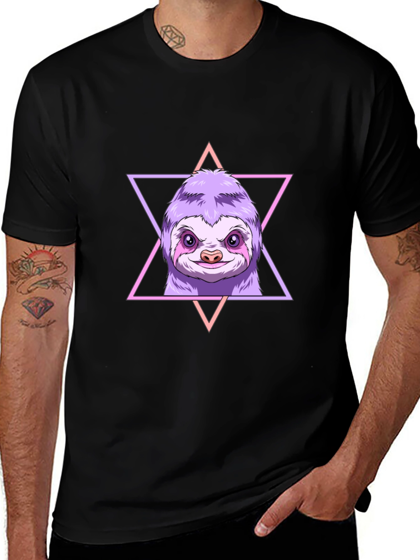 Sloth Triangle Graphic Tee - Mens Black T-Shirt