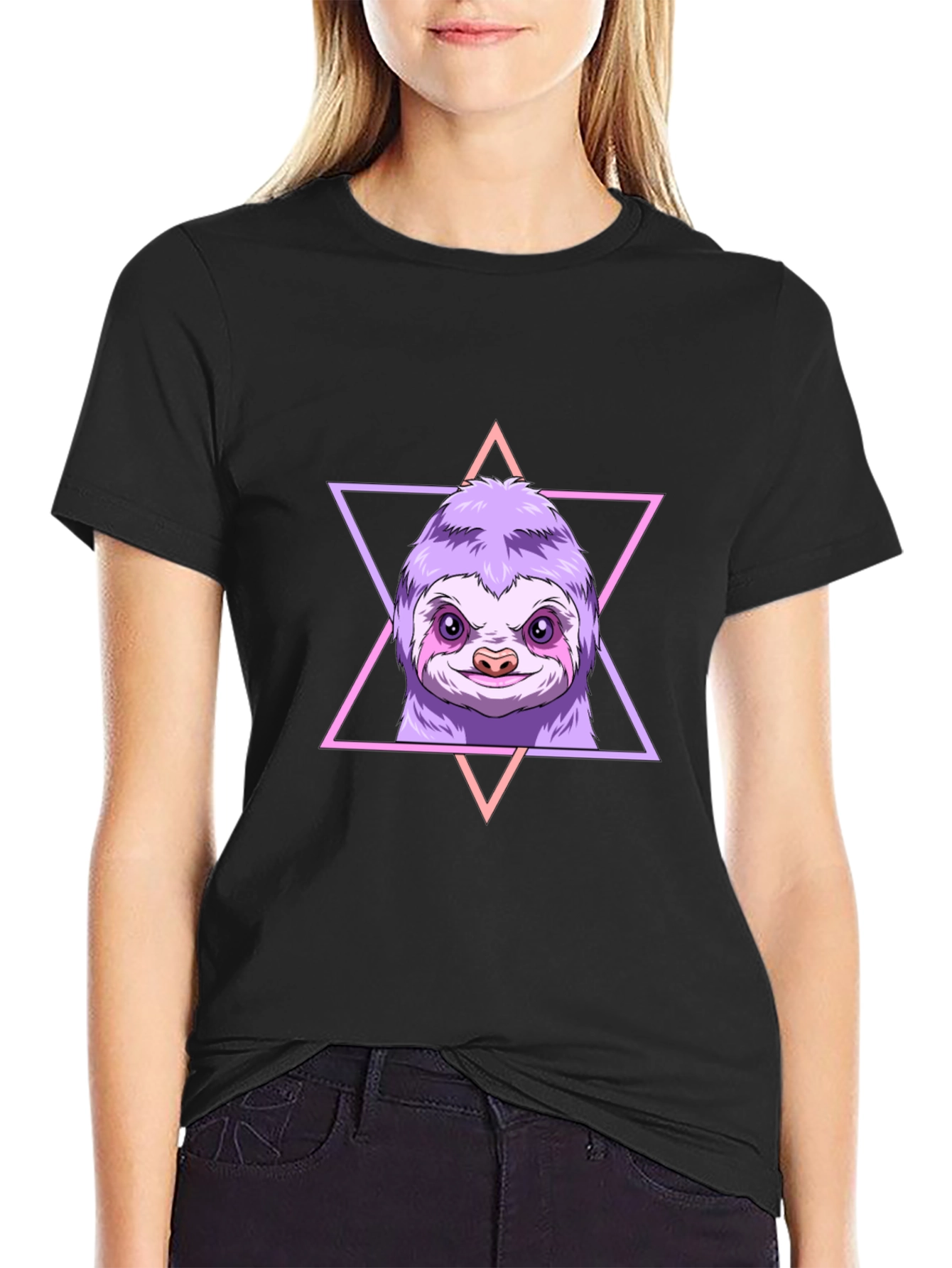 Sloth Triangle Graphic Tee - Mens Black T-Shirt