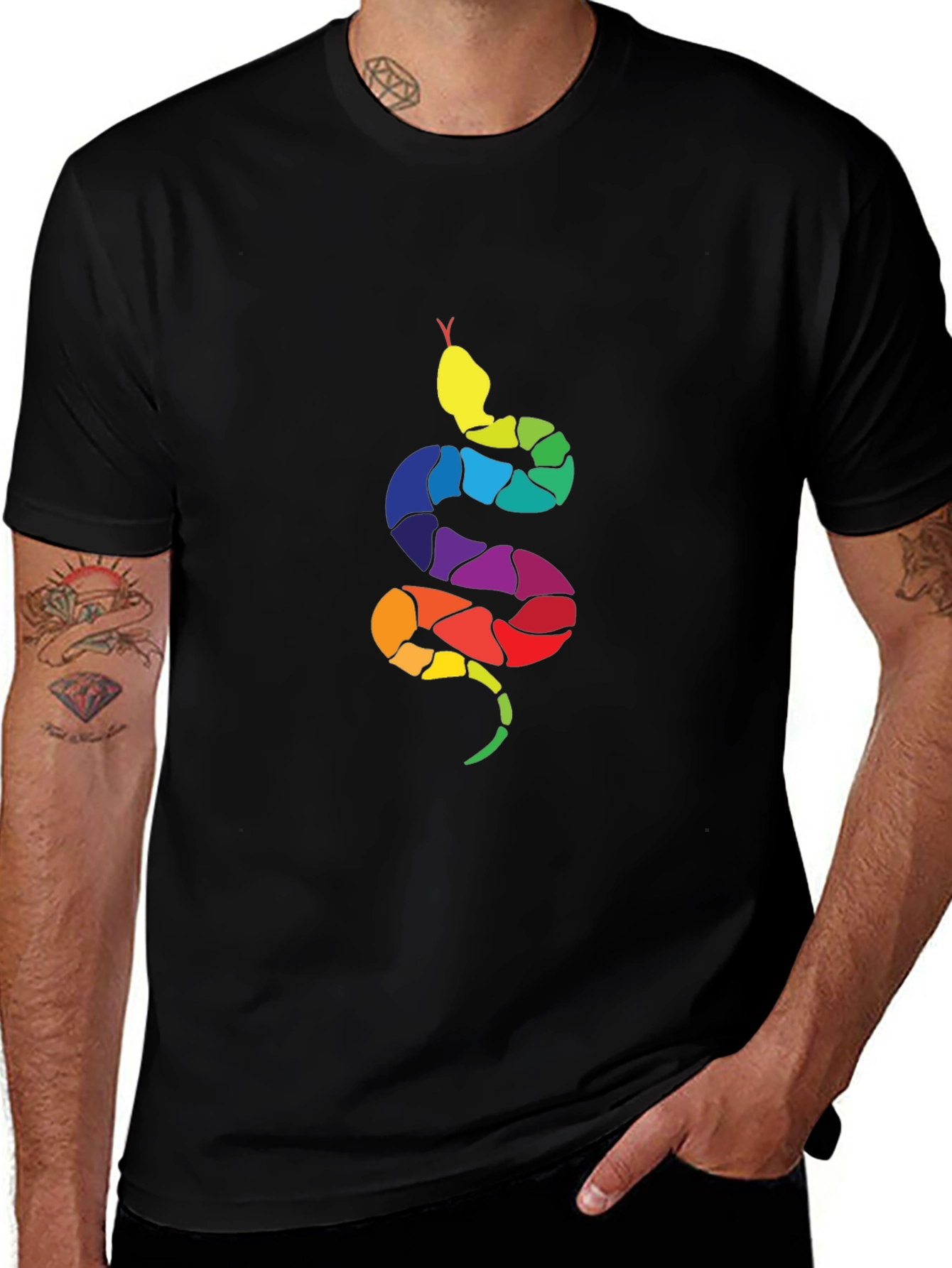 Rainbow Snake Graphic Tee - Mens Black T-Shirt