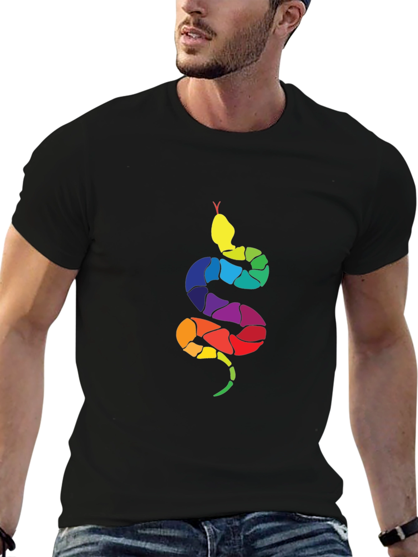 Rainbow Snake Graphic Tee - Mens Black T-Shirt