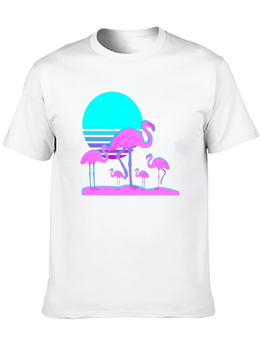 Retro Flamingo T-Shirt - Black Cotton Blend