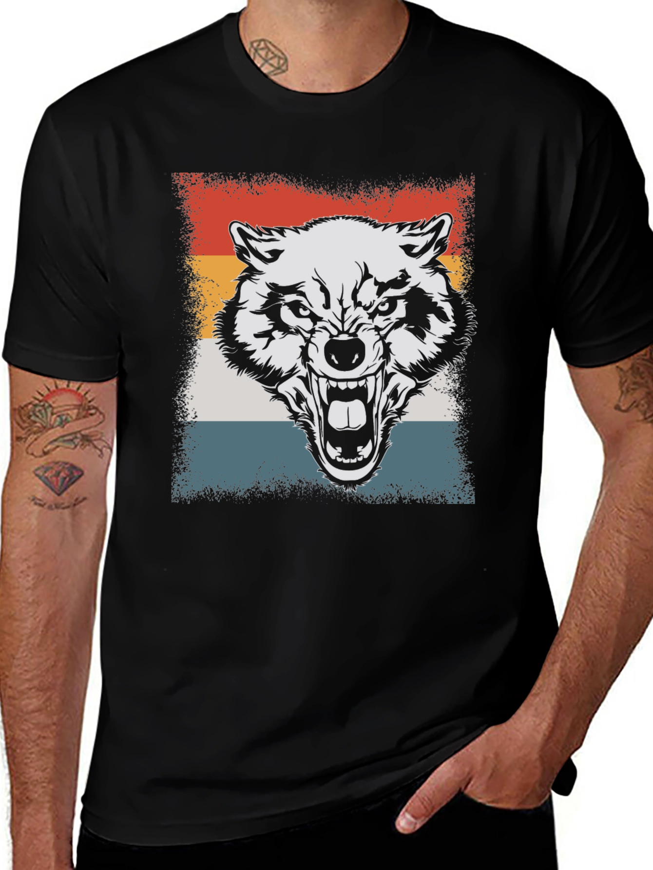 Retro Wolf Graphic Tee - Black T-Shirt