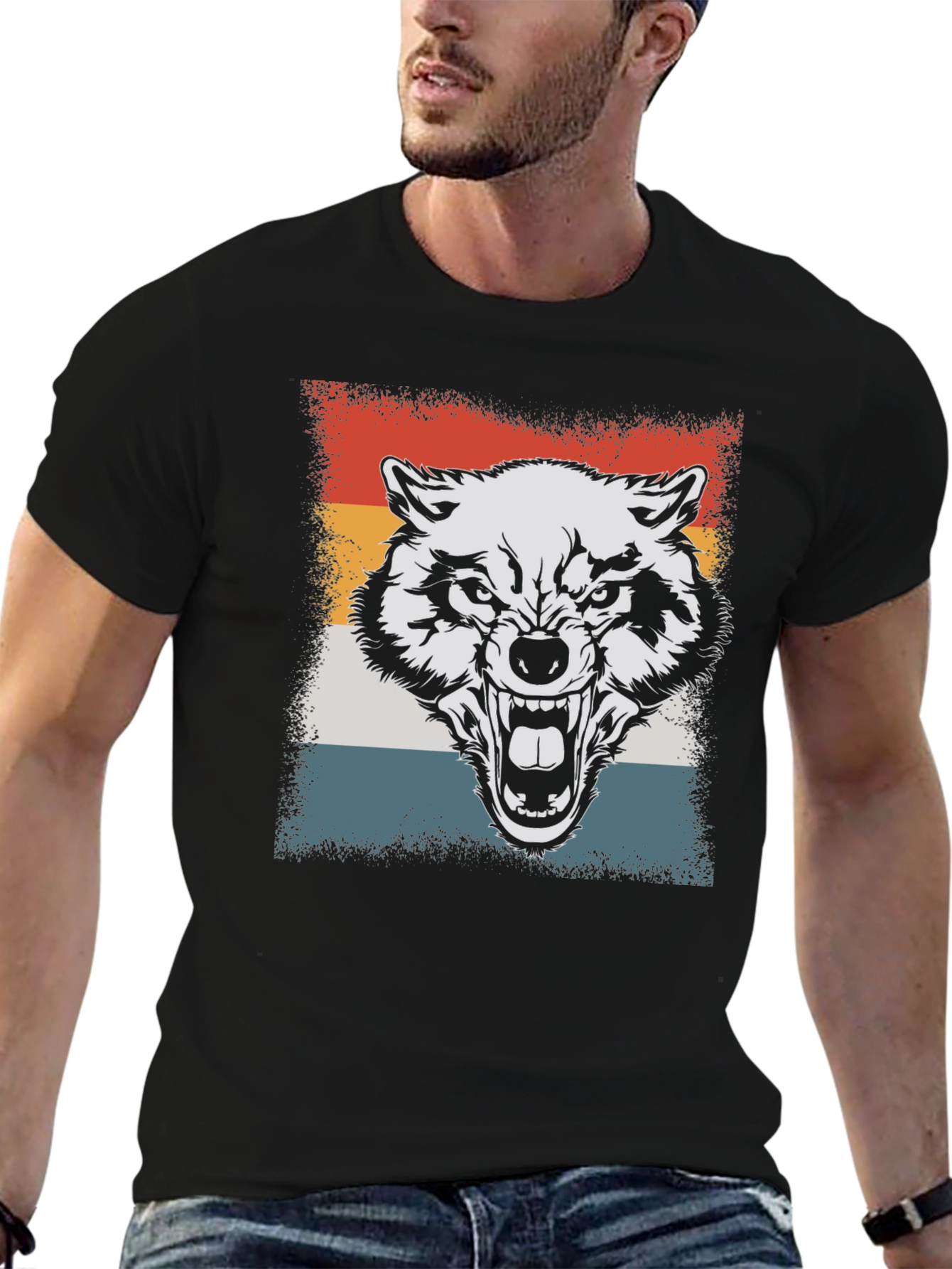 Retro Wolf Graphic Tee - Black T-Shirt