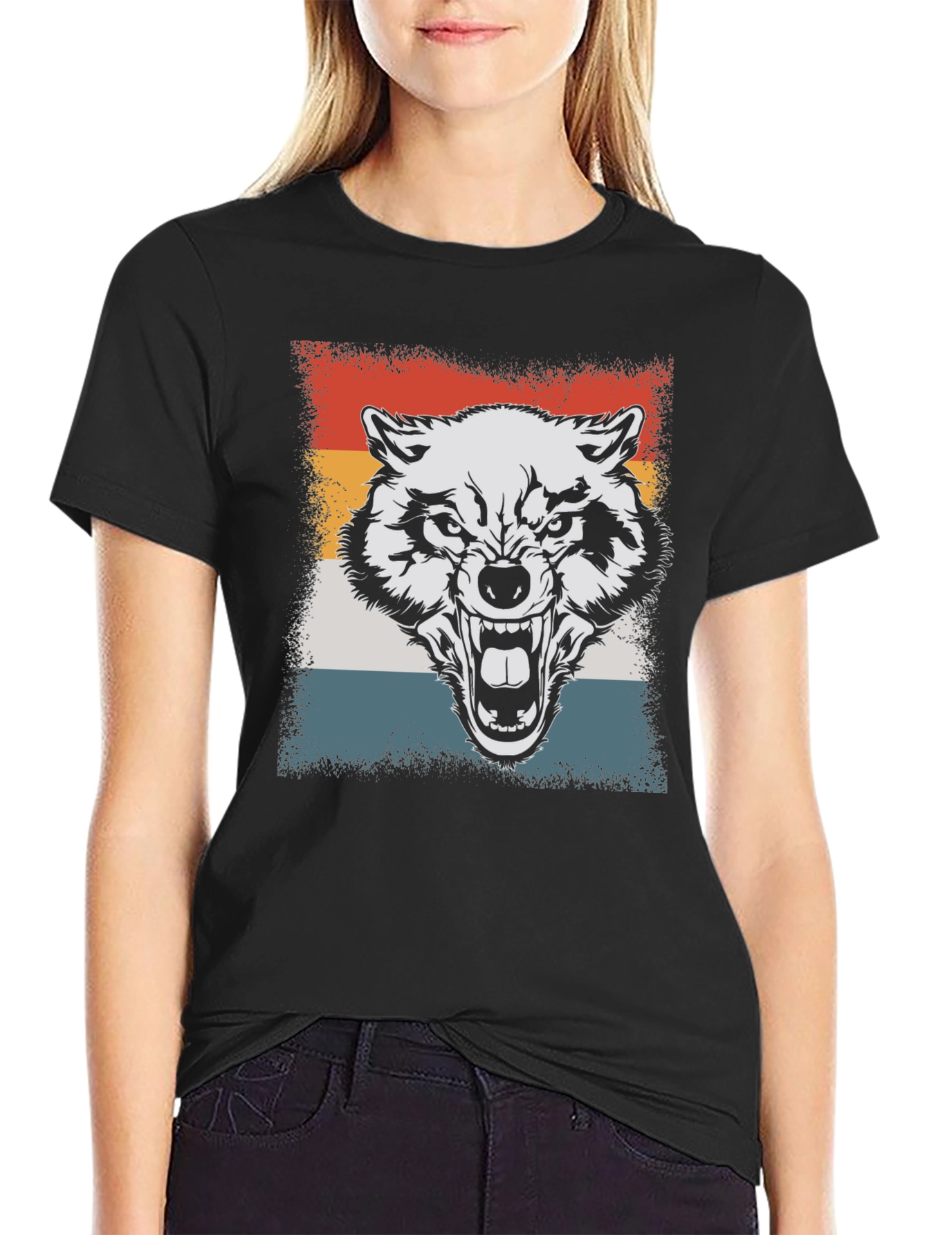 Retro Wolf Graphic Tee - Black T-Shirt