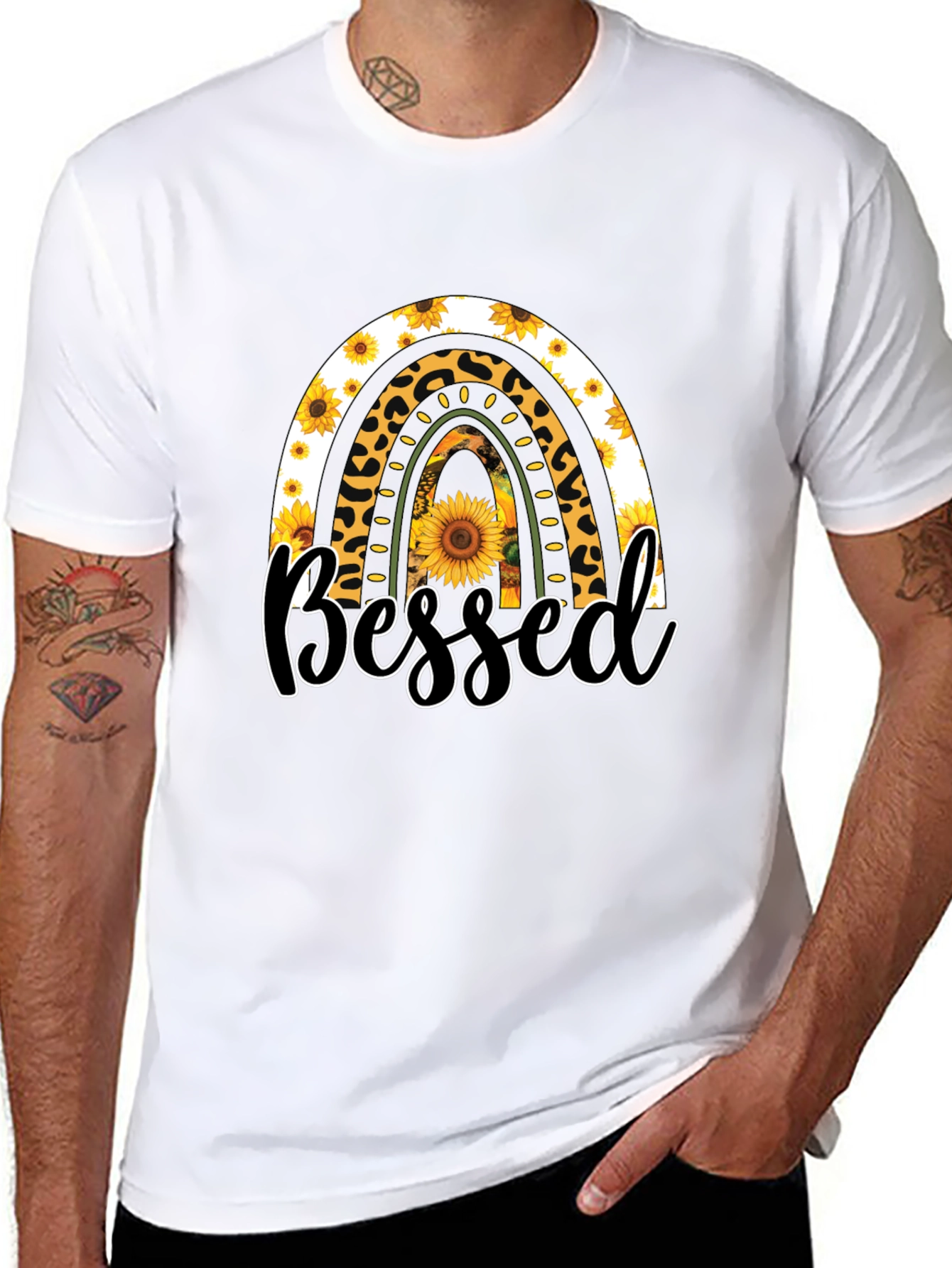 Blessed Sunflower Rainbow Graphic T-Shirt