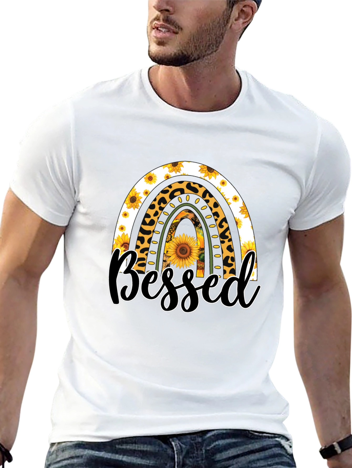 Blessed Sunflower Rainbow Graphic T-Shirt