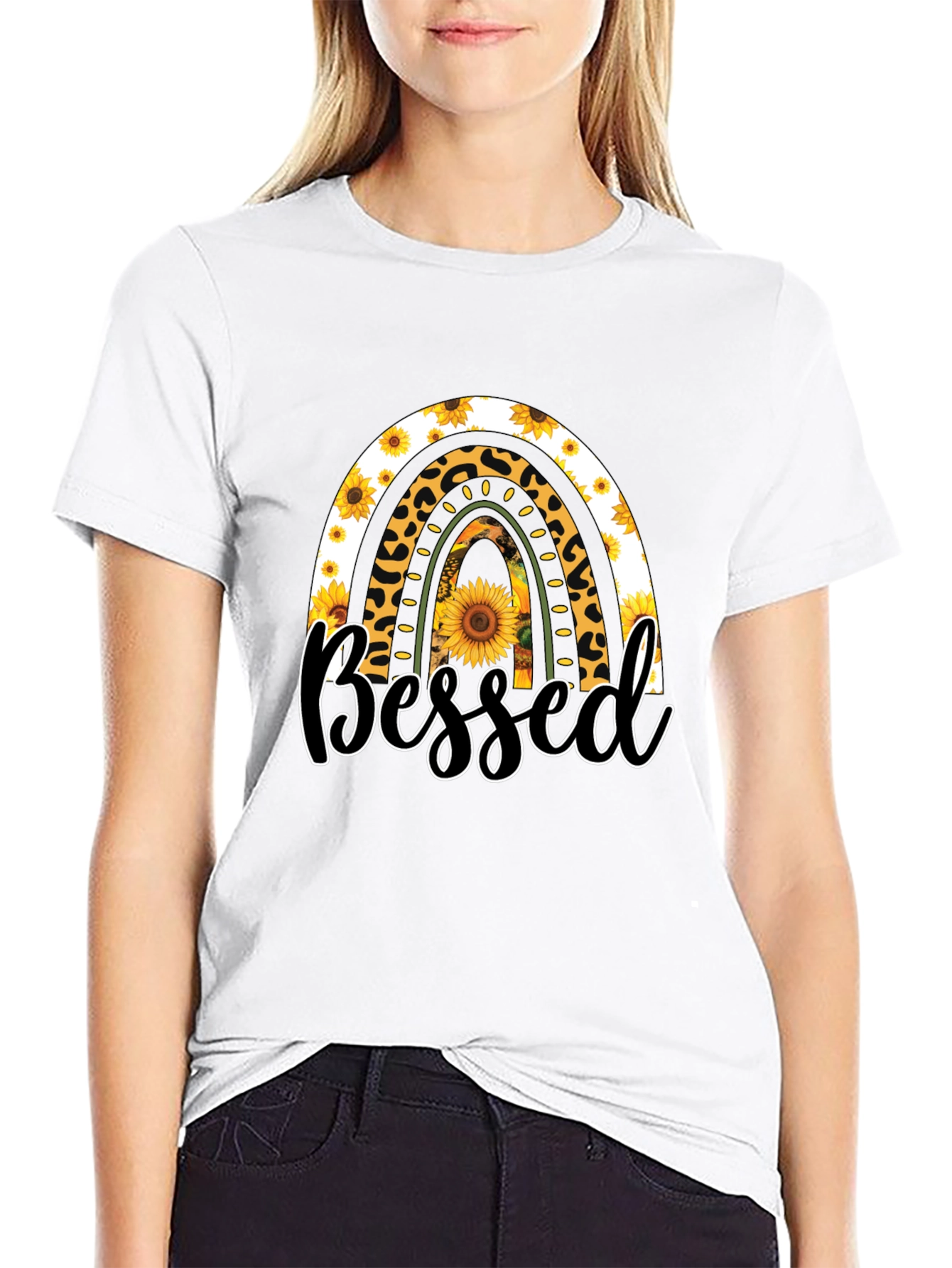 Blessed Sunflower Rainbow Graphic T-Shirt